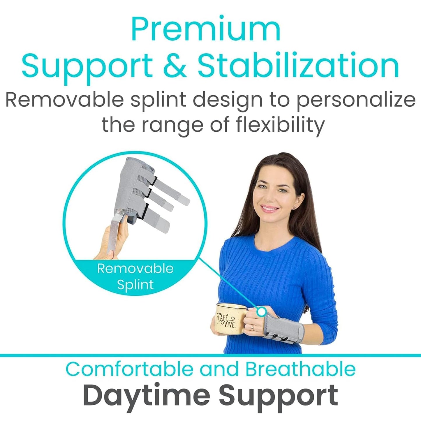 Vive Carpal Tunnel Wrist Brace with Splint for Left or Right Hand - Adjustable Night Wrist Support Splint Immobilizer for Men & Women - Cockup Brace for Arthritis, Tendonitis, Sprain, Injuries & Pain