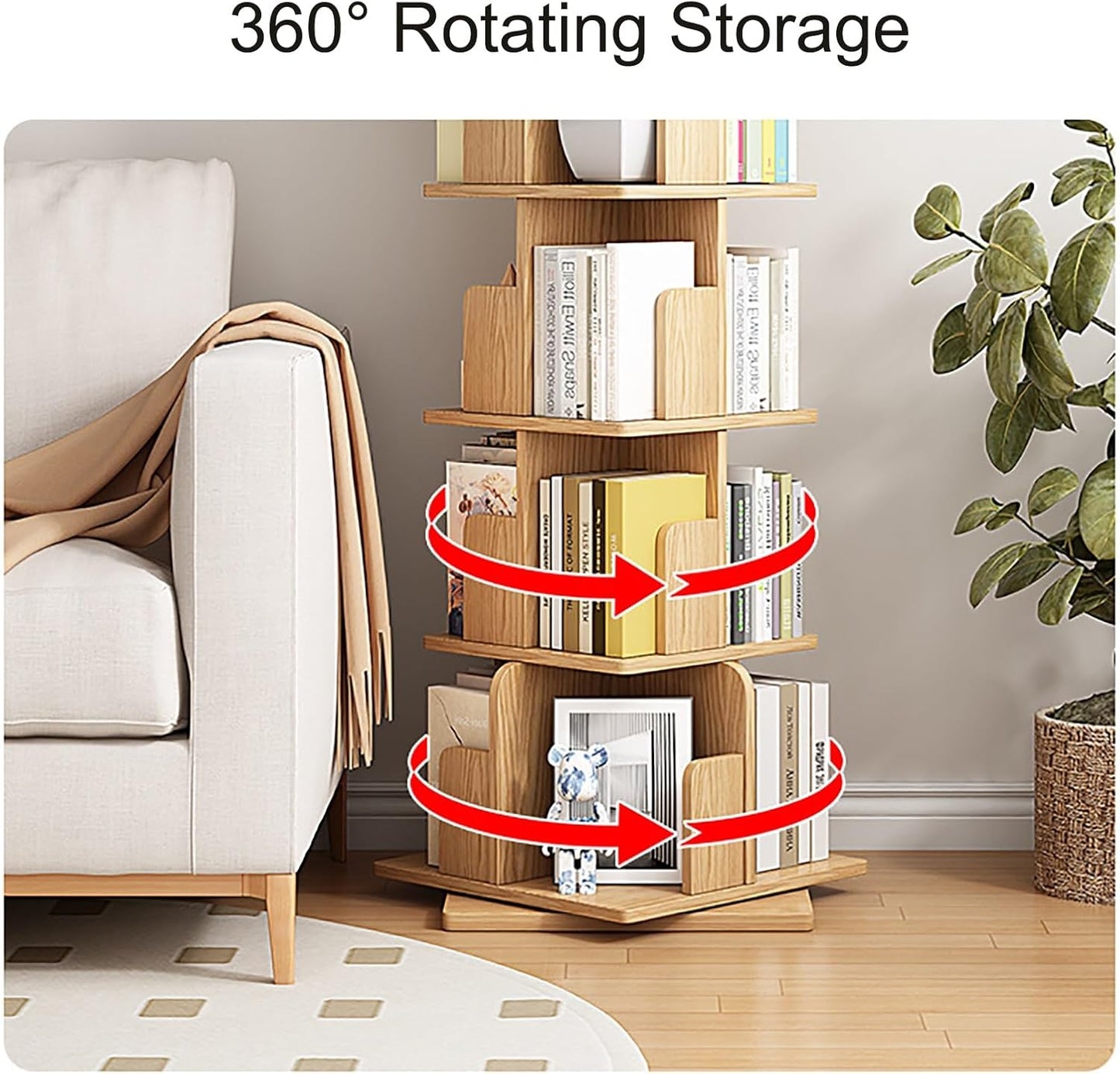 360° Rotating Bookshelf, 2-Tier Floor-to-Ceiling Bookcase, Open Standing Shelf for Bedroom, Office & Living Room Storage Solution, Modern Design, Space-Saving Organizer