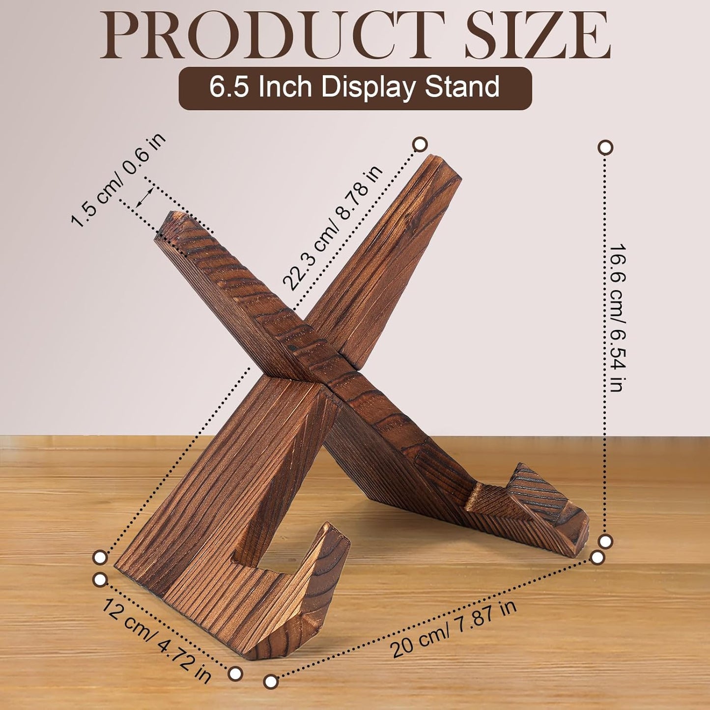 Wenqik 6 Pcs Cookbook Stand for Kitchen Recipe Book Holder Wooden Plate Picture Stand for Display Cook Book Holder for Kitchen Counter(Brown,6.5 Inch)