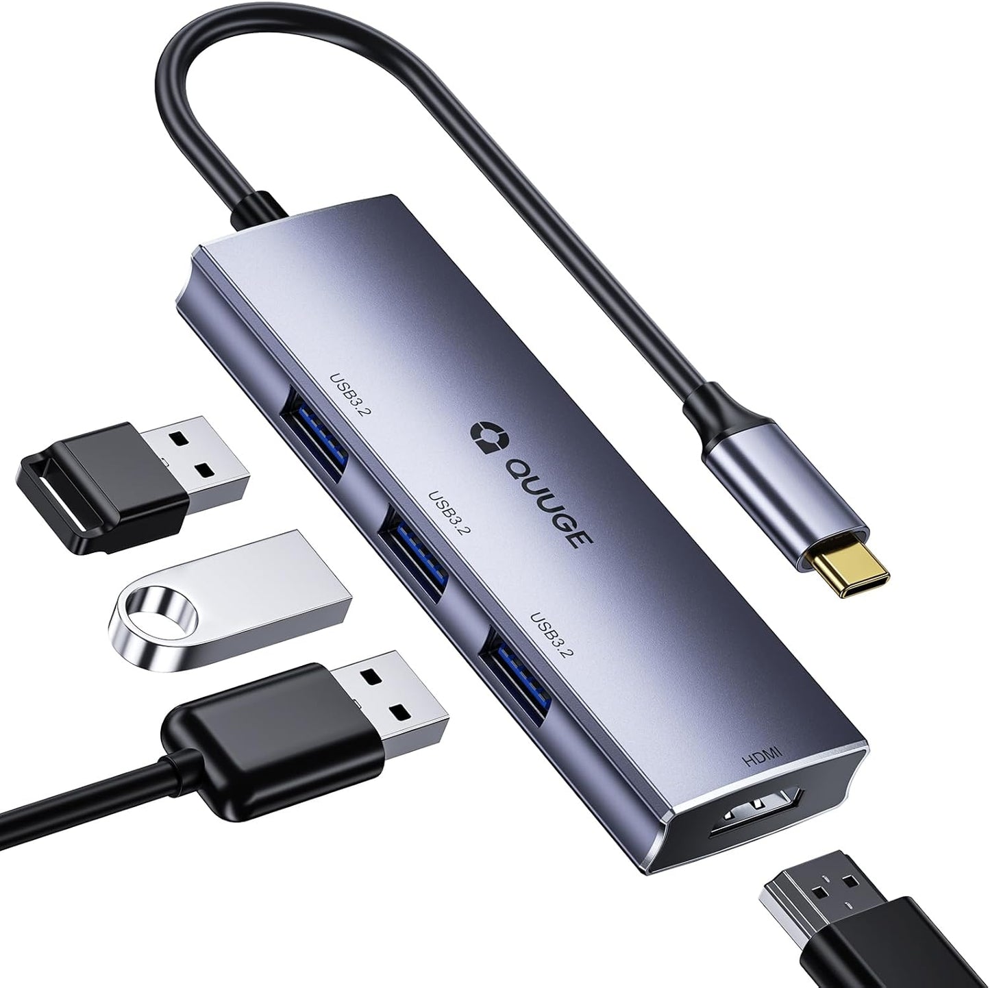 USB 3.0 Hub with HDMI - 4in1 USB C Hub with 4K HDMI, USB 3.0 3-Ports Super Speed 5Gbps, Multiport Adapter for Laptop, PC, MacBook Pro/Air, iMac, iPhone 15 Pro/Pro Max, Monitor