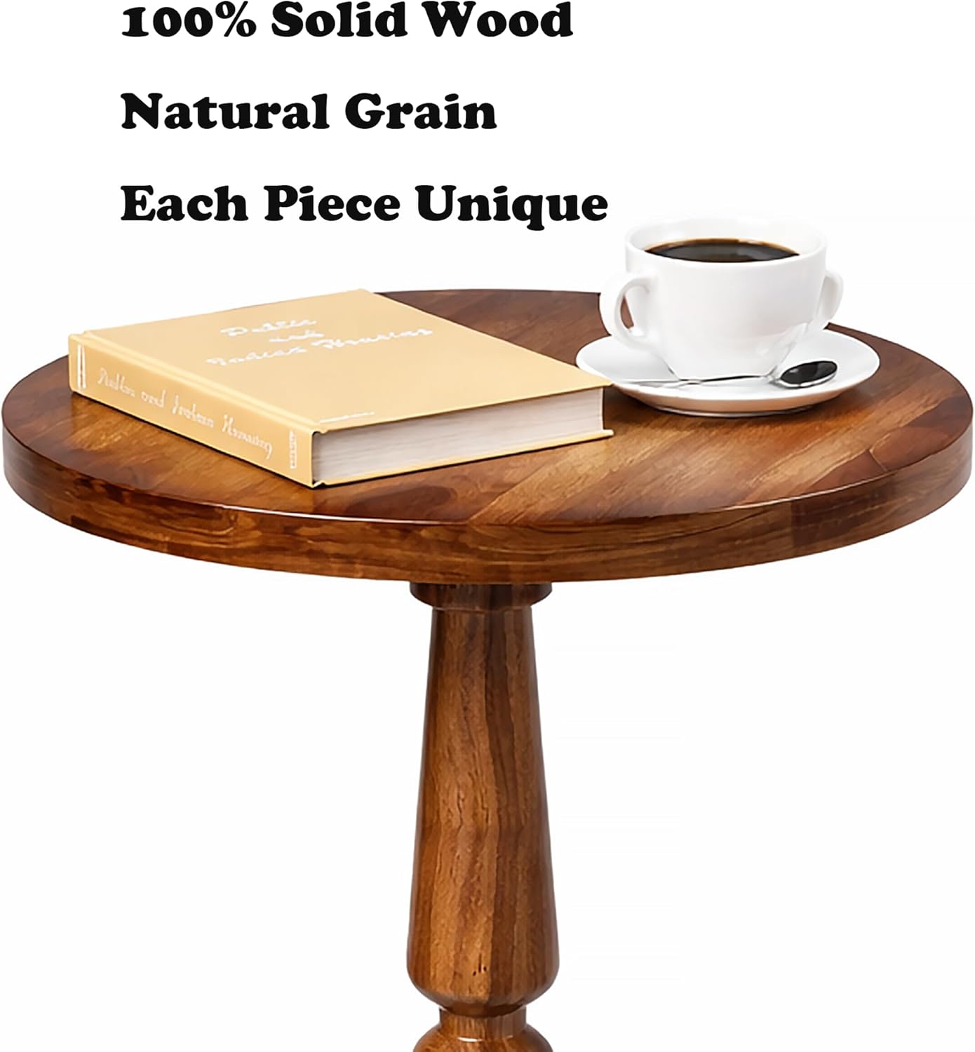 Small Wooden Round Side Table - Accent Nightstand Pedestal Table for Living Room, Bedroom - Compact Coffee Table, Tea Table, Drink Table, End Table for Small Spaces, Corners, Office