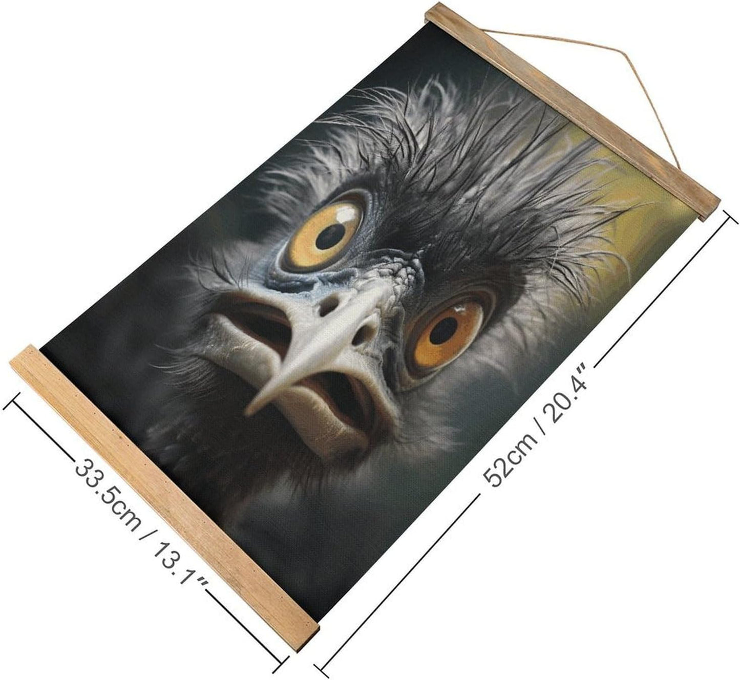 Vintage Emu Poster with Wooden Frame Personalized Linen Hanging Scroll Painting Rustic Wall Hanging Illustrative Modern Artwork Decor for Home Living Room Bedroom Office