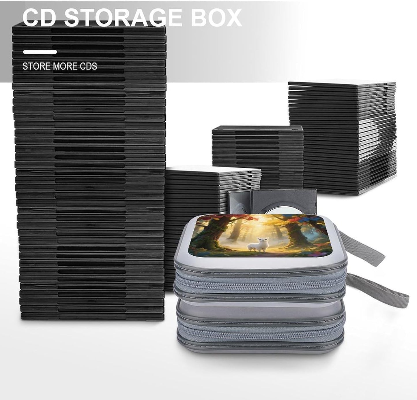Llamazing Forest CD Case Portable Zipper CD Case 40 Capacity Hard Plastic DVD Cases Holder Large Storage Disc Wallet Bag for Car Home Travel DVD Collection Bag