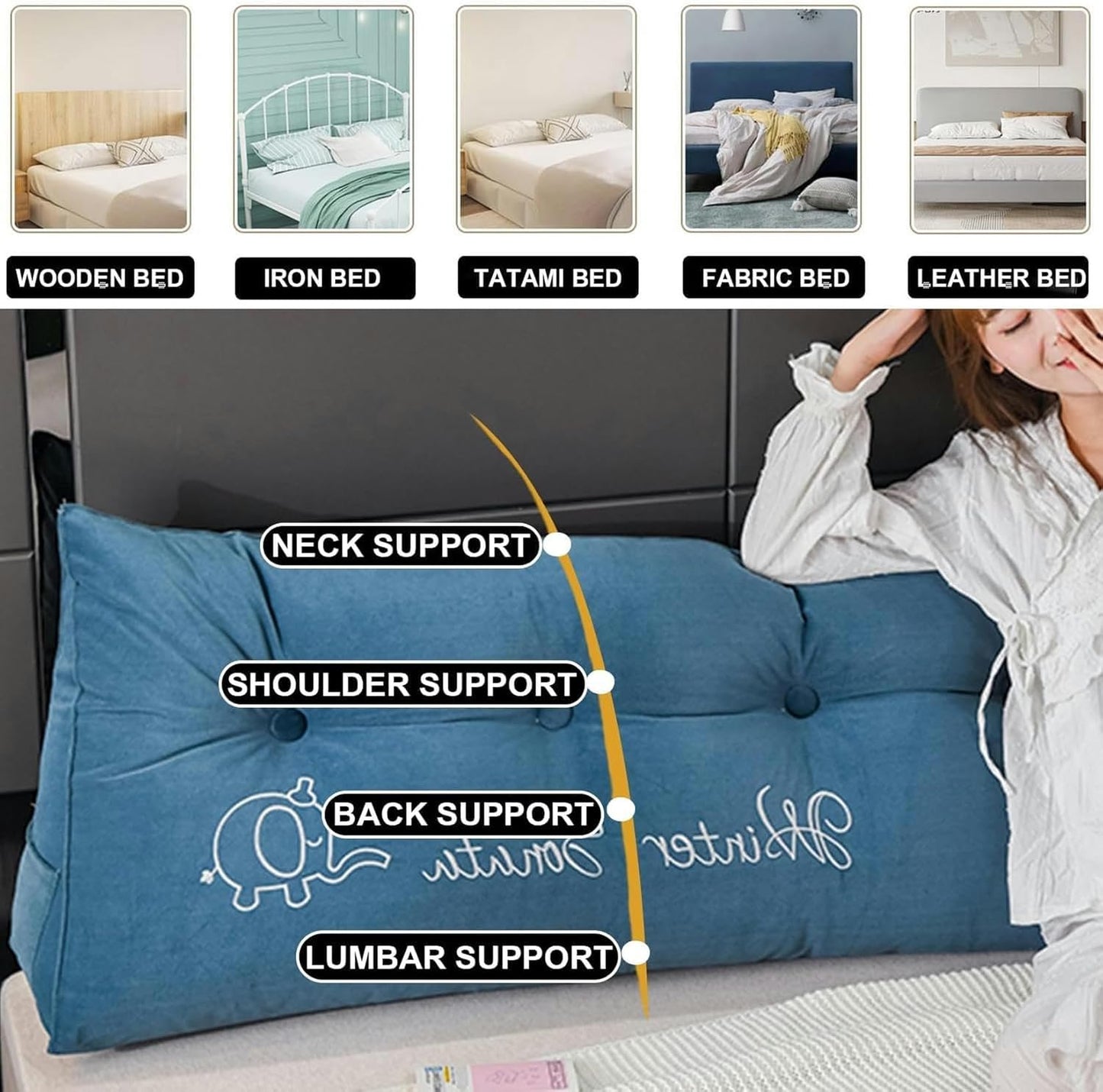 Triangular Headboard Pillow Twin, Wedge Bed Pillow Backrest Reading Pillow, Backrest Positioning Support Bolster Cushion Orange,Queen(59"/150cm)