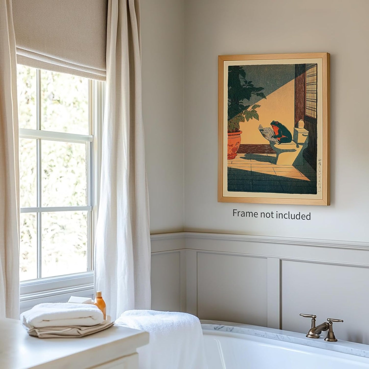 Japanese Frog Wall Art Cute Animal Canvas Print Funny Frog On The Toilet Reading Newspaper Posters Vintage Japan Painting Wall Decor 12x16in Unframed for Oriental Asia Bathroom Restroom