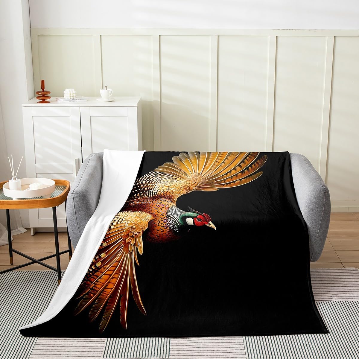 Feelyou Pheasant Printed Flannel Fleece Throw Blanket Twin 60"x80" Anlter Hunting Fuzzy Blanket Boys Girls Nature Wildlife Plush Blanket Rustic Cabin Country Farmhouse Animal All Season Bed Blanket