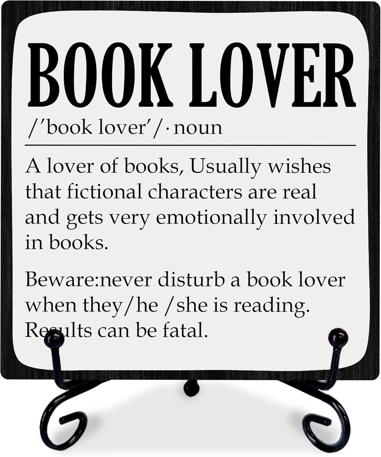 Reading Lover Wooden Plaque - Book Lover Wooden Sign with Metal Stand, Inspirational Library & Bookshelf Decor for Home, Office Desk - Gift for Women, Men, Readers(5x5 Inches)-A01