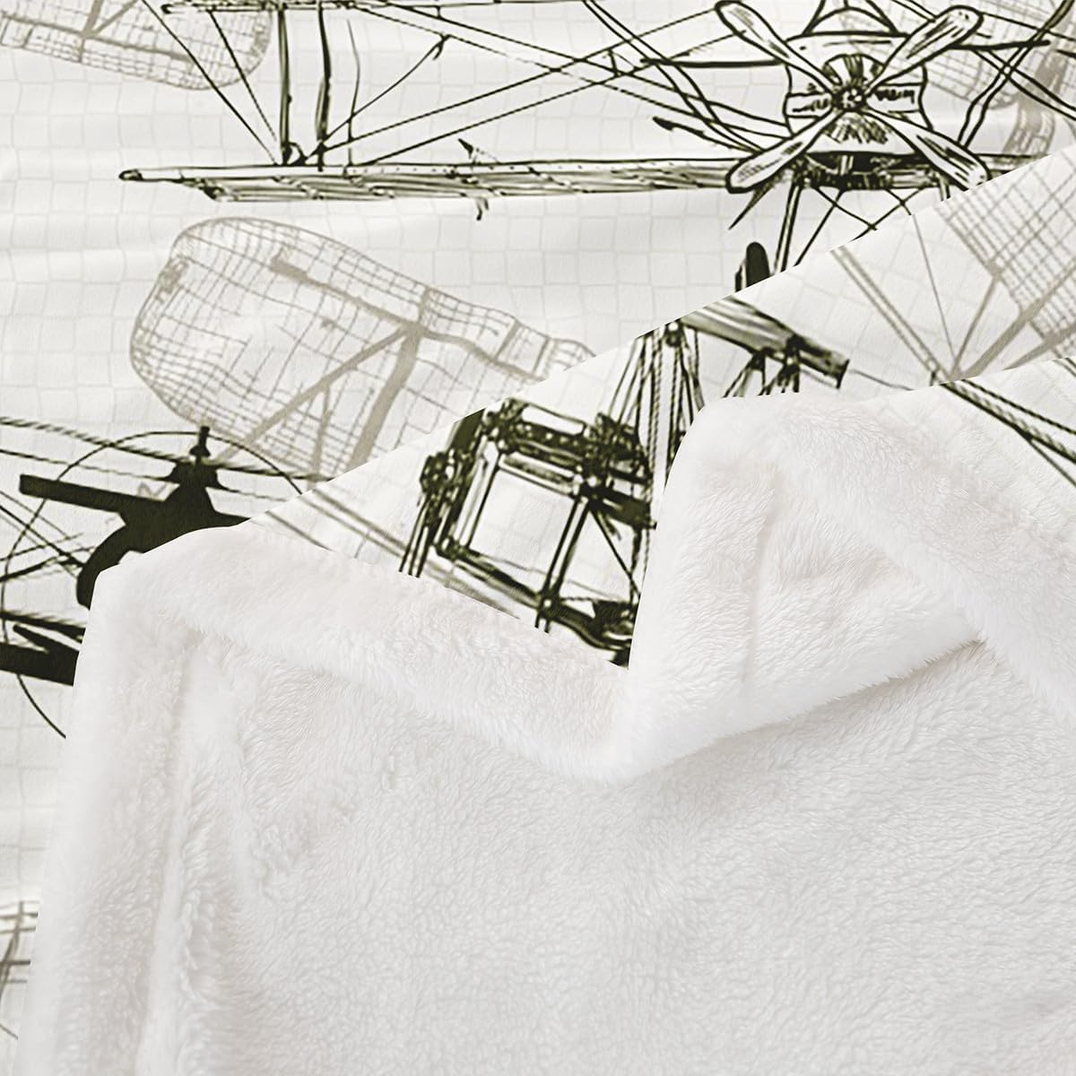 Aircraft Kids Throw Blanket,American Airplane Retro Bed Blanket for Girls Boys Adults,Air Vehicles Airplane Fleece Blanket,Beige Black Vintage Fuzzy Blanket,Throw Size (50 x 60 Inches)