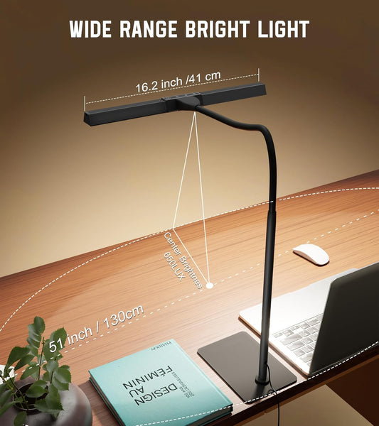 Desk Lamp for Home Office with Base, Eye-Caring Desk Light with Adjustable Gooseneck, 12W USB Adapter Touch Control 5 Dimmable Brightness & Color Tall Lamp for Work, Computer, Study, Task