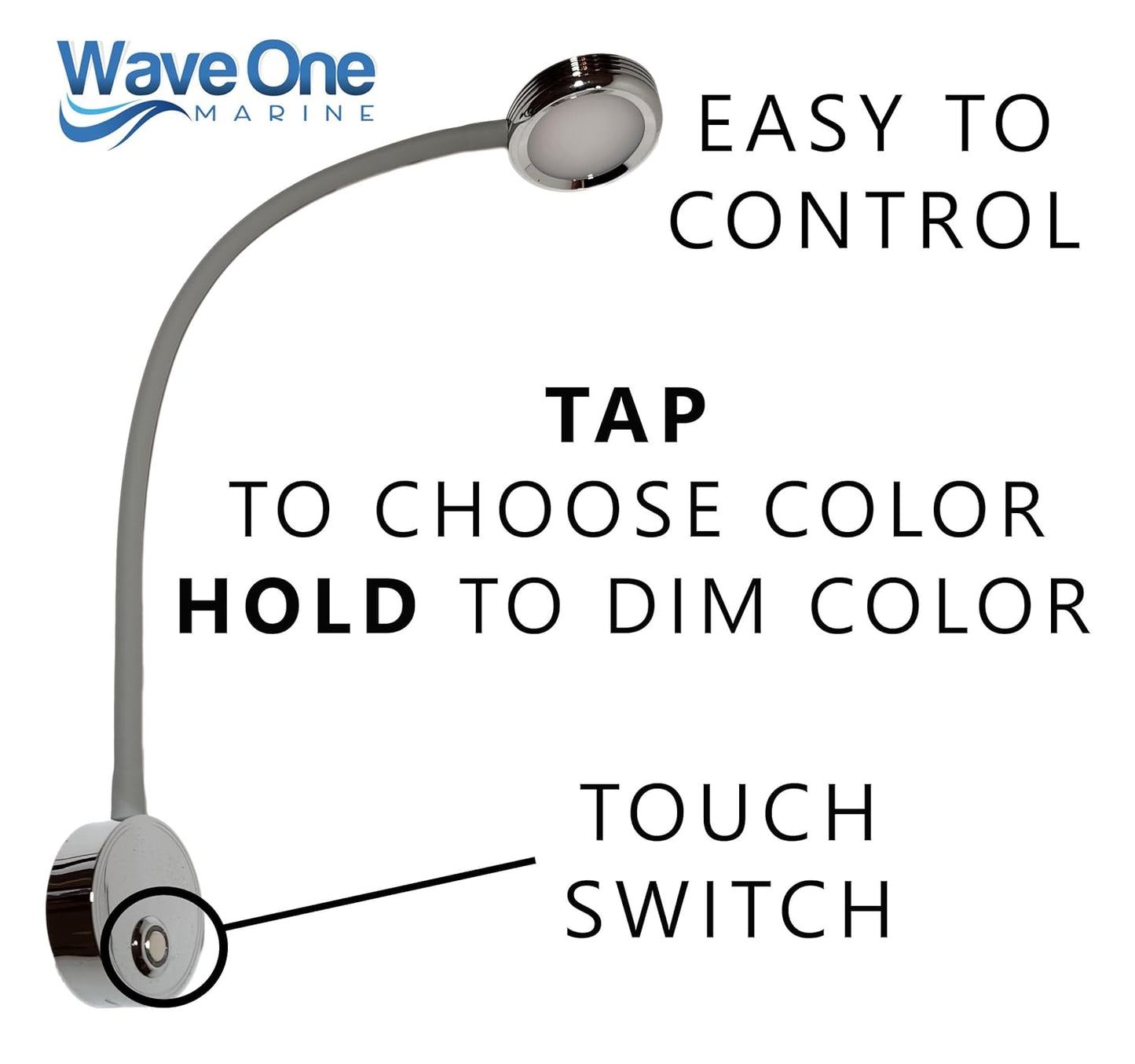 Wave One Marine Dual Color Gooseneck LED Chart Reading Light | Flexible Dimmable Sailboat Cabin Wall Map Boat Yacht RV Interior Night Lighting 12-24V Volt (Chrome | White & Red)