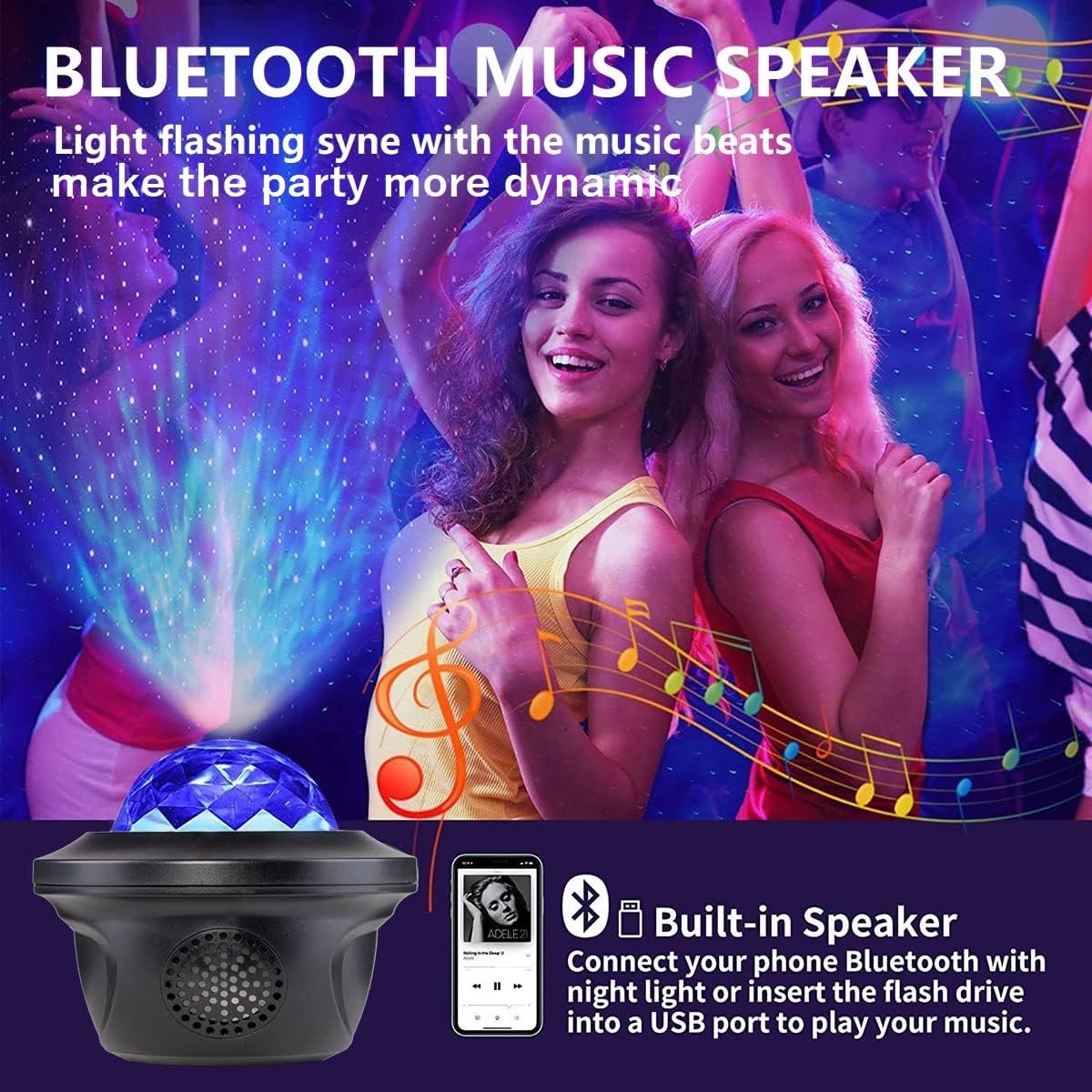 20 Lighting Effects Galaxy Projector, Large Projection Music Speaker, Remote Control Star Galaxy Light, Timer Night Light Projector for Kids Adults, Led Sky Light for Bedroom Gifts