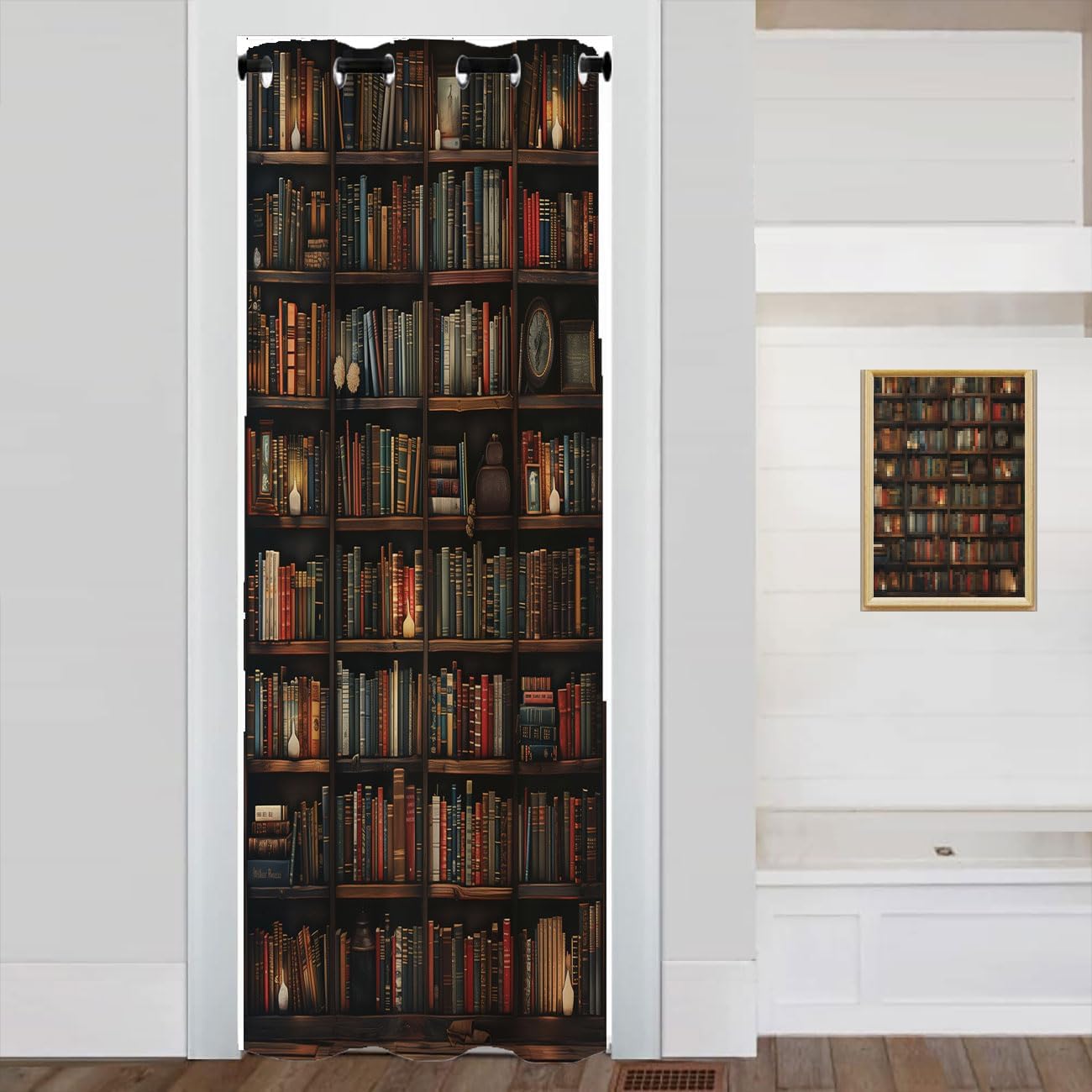 Bookshelf Door Curtain, Library Books Wood Shelf Education Knowledge Room Divider Curtain for Kids Boys Girls Teens Bedroom Living Room Closet, 1 Panel 34" W X 80" L