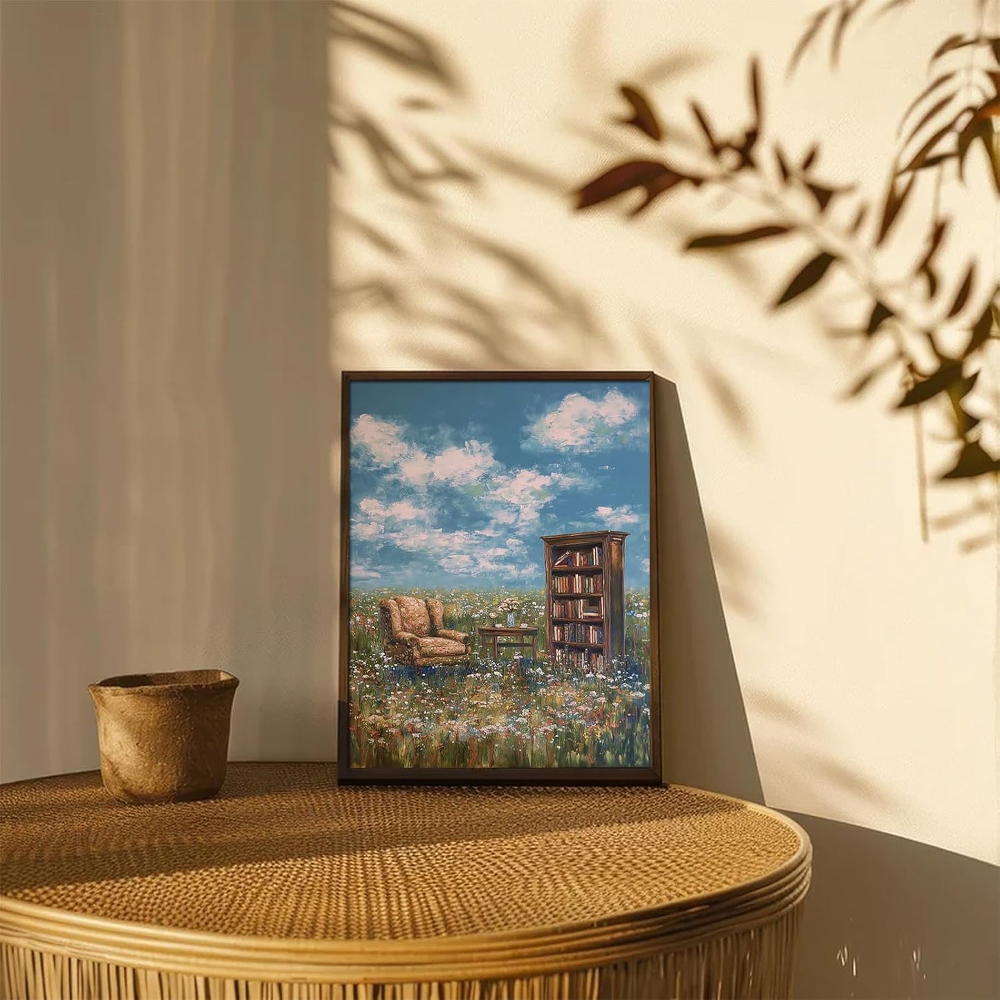 XOCUUI Vintage Whimsical Book Lover Wall Art, Impressionist Flower Field Painting Decor, Rustic Book Nook Canvas Prints, Bookish Gifts French Country Artwork for Bedroom Living Room 8x10 No Frame