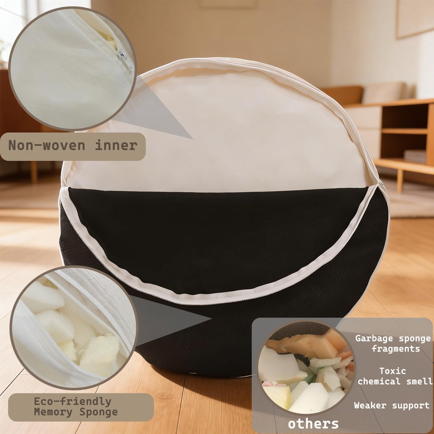 Oslimea Round Ottoman Foot Rest 20 x 15 Foot Stool Ottoman Pouf with Foam Chunk Filling for Living Room, Floor Poufs Foot Rest for Bedroom, Dark Grey Corduroy