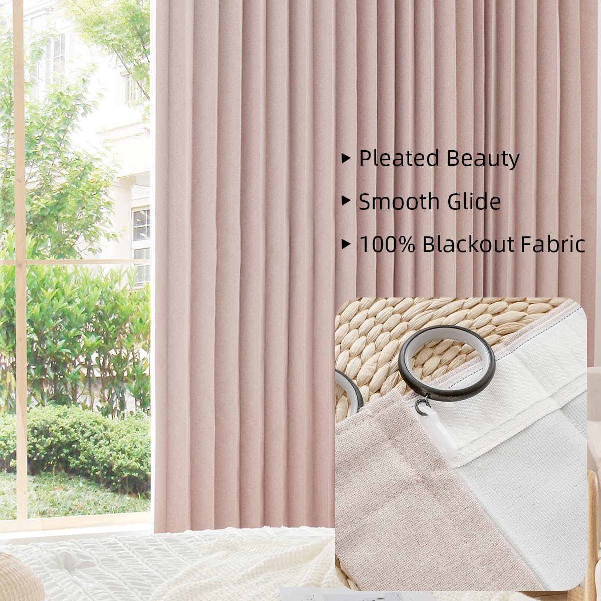 Treatmentex Folding Pink Blackout Pleated Curtains with Hooks, Accordion Style Closet Door Curtains, Wall Drapes, Room Divider, 42" W x 78" L 1 Panel