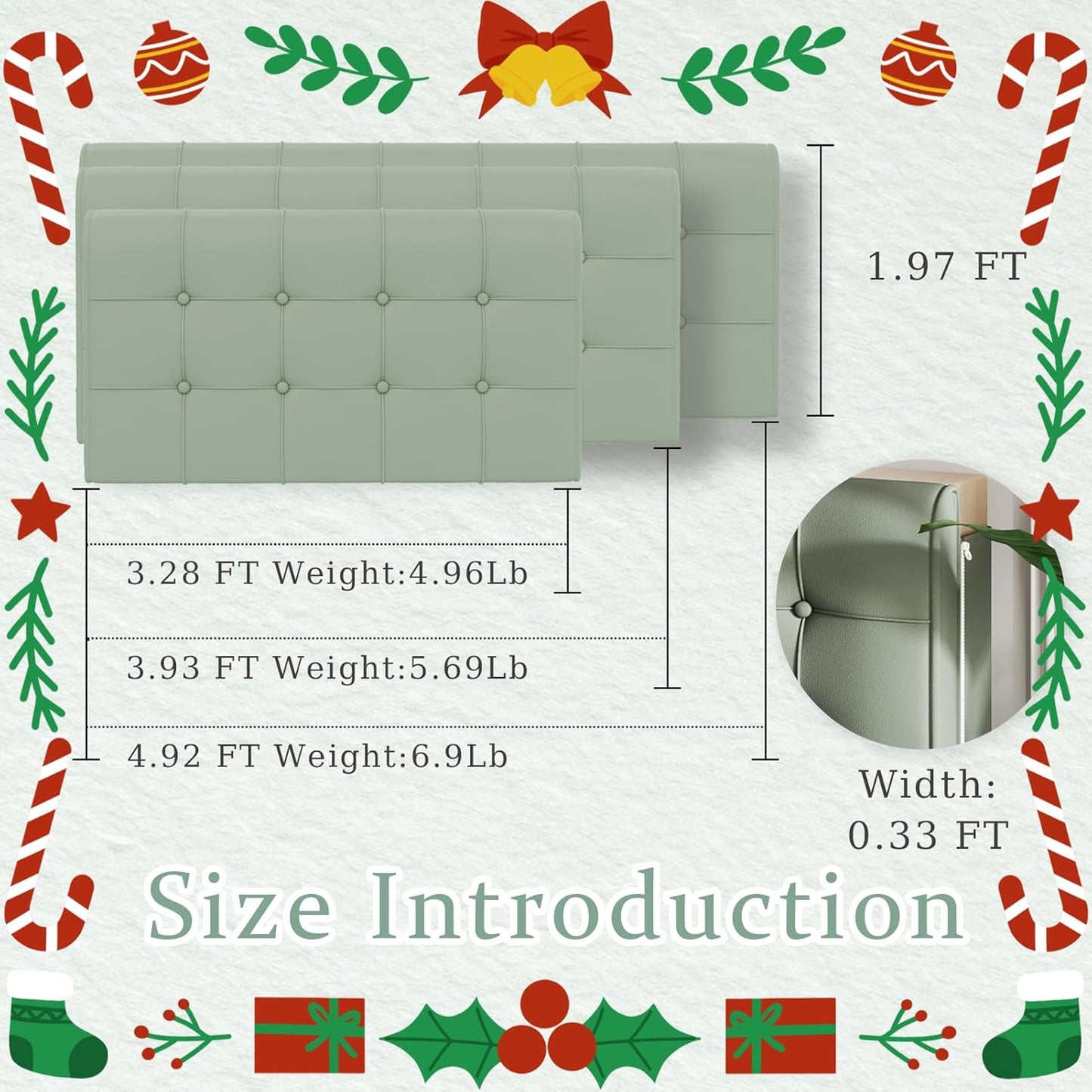 Green Full Headboard Pillow Upholstered Wedge Backrest with Removable Cover for Reading Lumbar Support Twin XL Dorm Bed Essentials Bedroom Pillow Daybed Couch Decorative Cushion Memory Foam Comfort