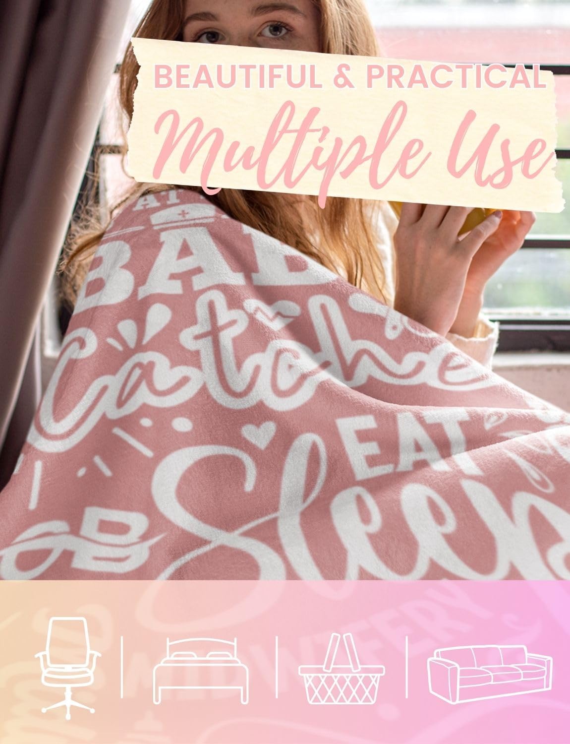 Midwife Gifts, Midwife Blanket, Midwife Appreciation Birthday for Women, Moms, Coworkers, Labor Devliery Nurses, Dula Nurses, OB, Flannel Throw Blanket 50x65 Inches - Baby Catcher