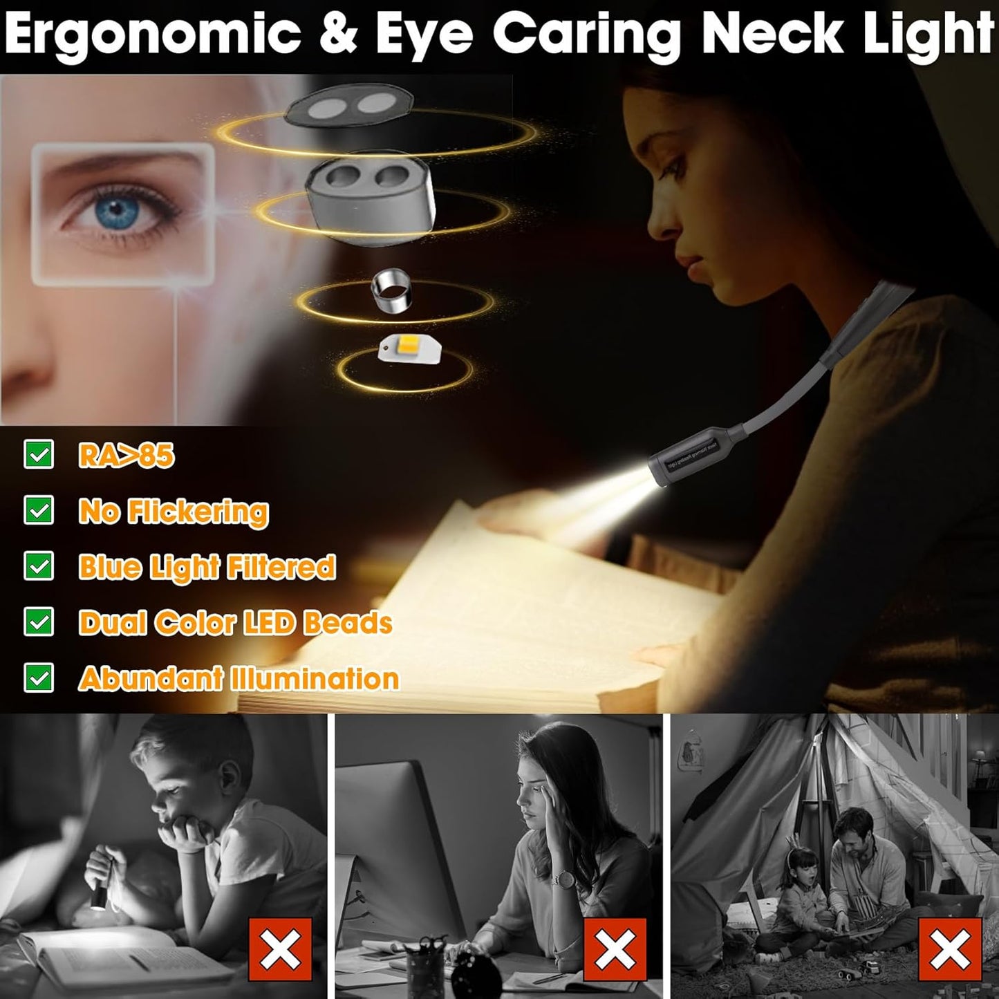 Neck Lights for Crafts, Rechargeable Heated LED Reading Lights for Books in Bed, Gifts for Book Lovers, Birthday Christmas Stocking Stuffers for Women Crochet Knitting Cross Stitch Sewing Needlework