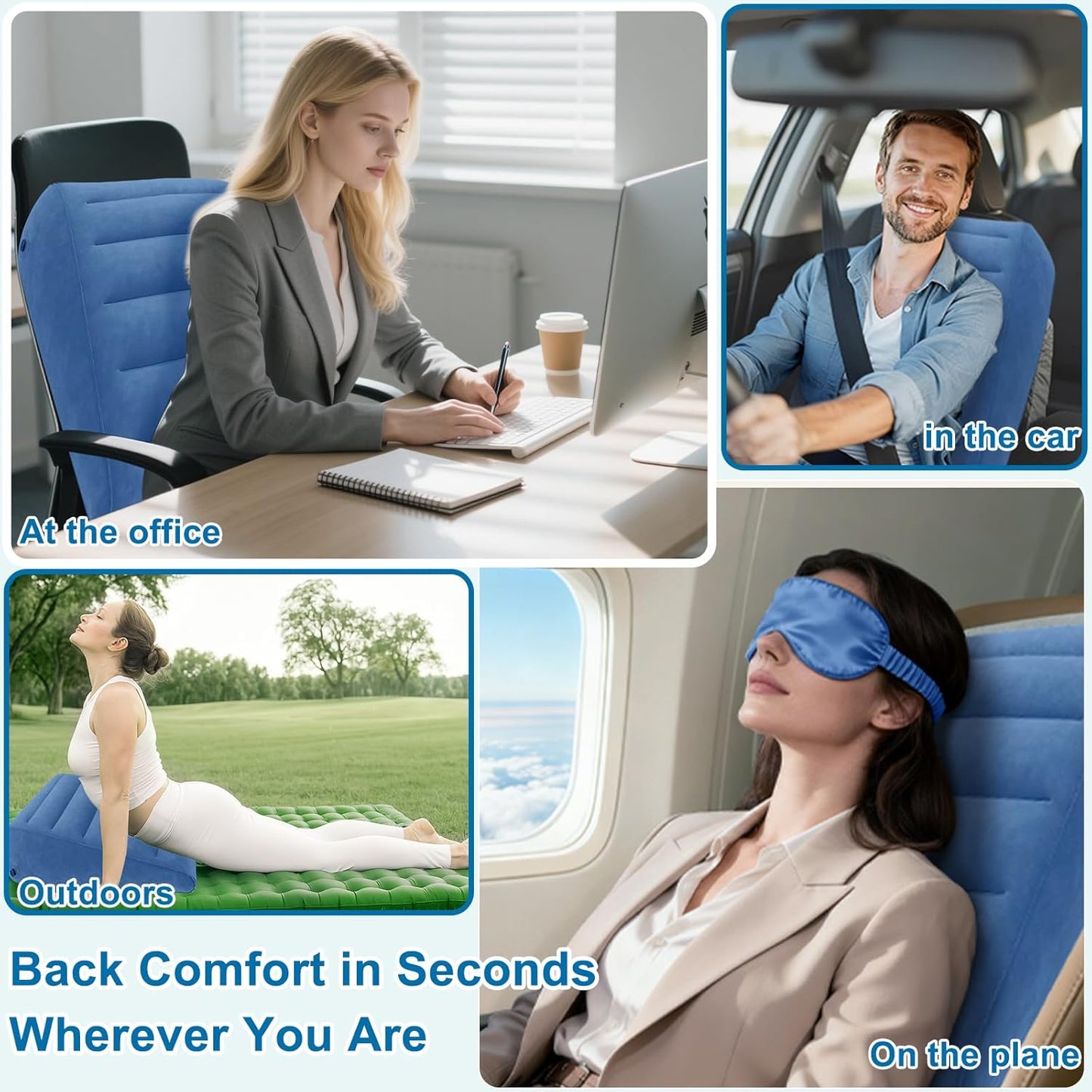 TheClover Inflatable Travel Wedge Pillow for Sleeping – Portable Neck & Back Support with Sleep Eye Mask, Adjustable Air Cushion for Airplane, Car, Office Use