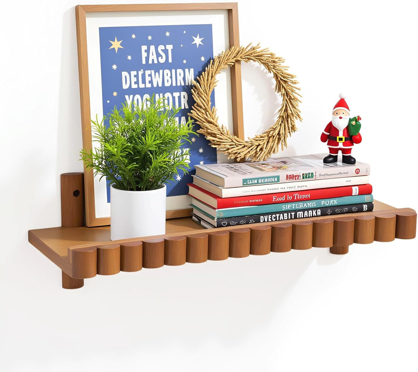 Wood Floating Wall Shelves, Single Wall Decor Bookshelf Decorative Picture Ledge Shelves for Bedroom, Living Room Storage 15.7 x 5.9 inches, Brown