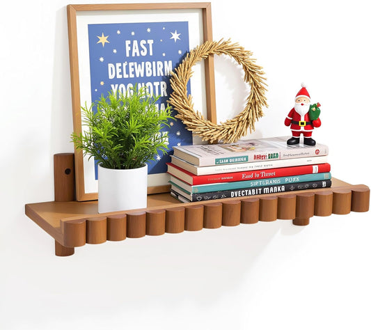 Wood Floating Wall Shelves, Single Wall Decor Bookshelf Decorative Picture Ledge Shelves for Bedroom, Living Room Storage 15.7 x 5.9 inches, Brown