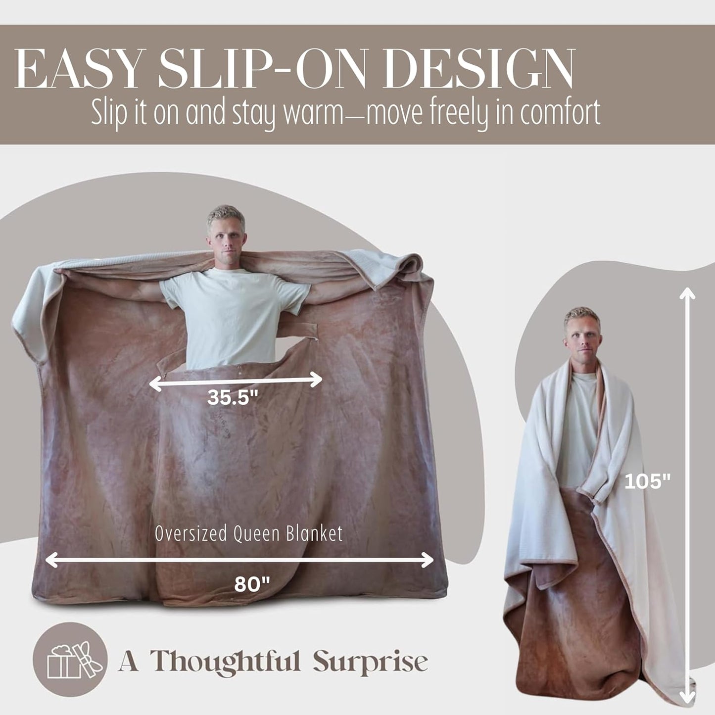 Cozy Cape Wearable Fleece Blanket, Throw Blanket for Couch, Soft Fuzzy Warm Plush Blanket for Bed Sofa Living Room, Beige, Full Size