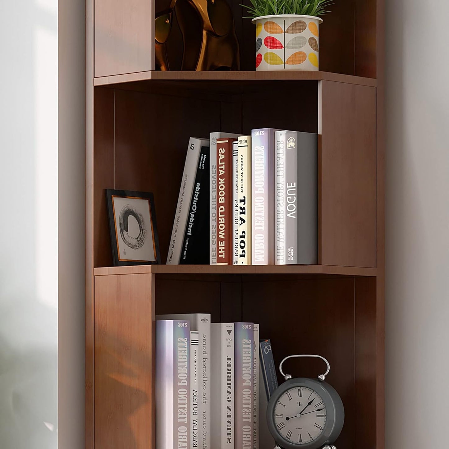 3 Tier Corner Bookshelf, 45.3’’ Tall Bamboo Corner Bookcases with Storage Display Rack for Home Office, Living Room, Study Room (Brown)