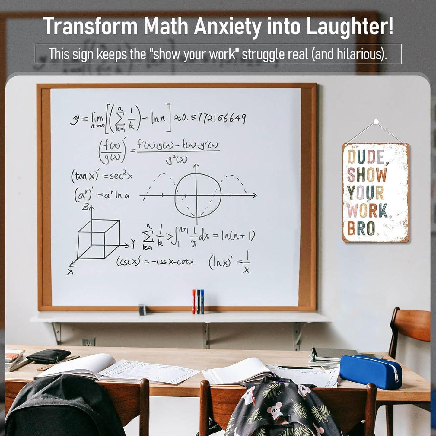 Funny Math Teacher Gift Classroom Decor Sign for Home, Study Room & School - Motivational Wall Decor for Science, English, History Class 8x12 Inches