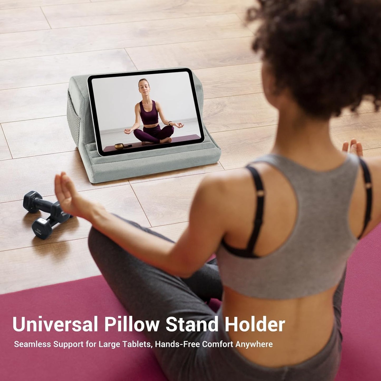 CoBak Memory Foam Tablet Pillow Stand - Fits 4-13" Tablets, for Kindle, for Apple iPad, Galaxy Tab, Phone - Lap Desk for Bed with 3 Viewing Angles & 4 Pockets for Accessories, Gray