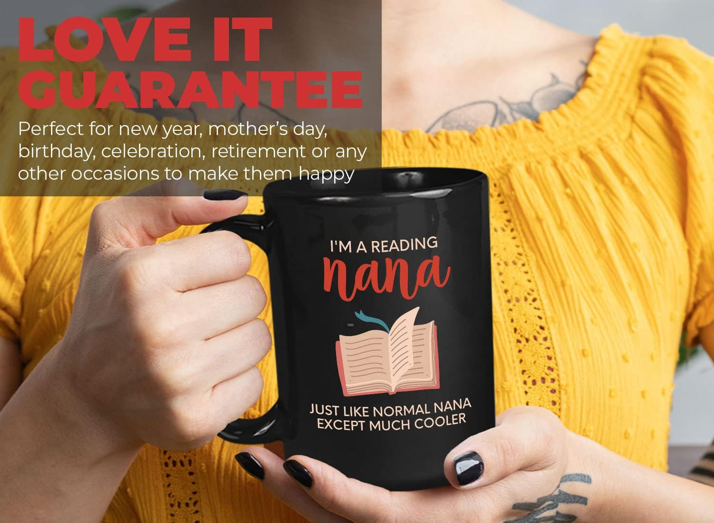 Bubble Hugs Book Lover Coffee Mug 15oz Black - Reading Nana - Reading Reader Grandma Old Lady Book Lover Bookish Novelist Librarian Writer