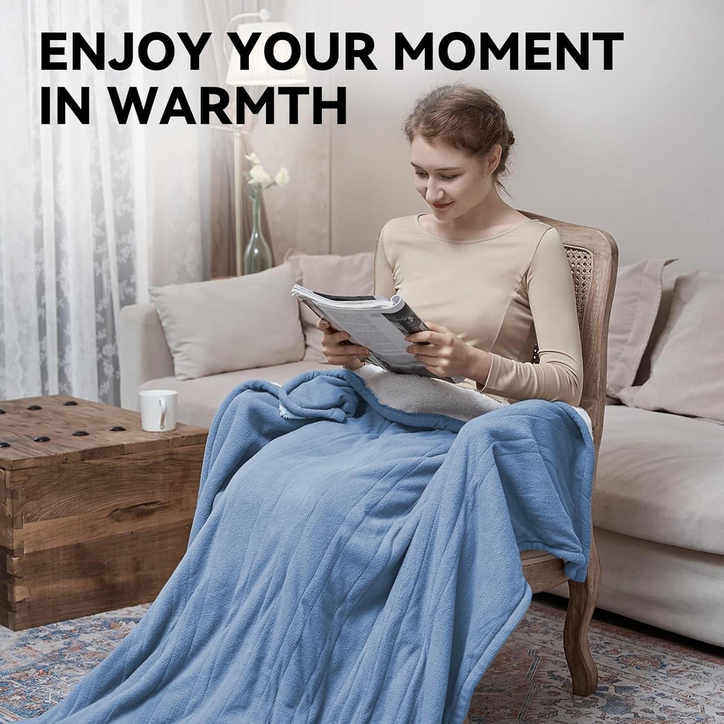 Heated Blanket Twin Size Electric 84"x62" Polar Fleece & Sherpa Warm Heating Twin Blanket 10 Heating Level Fast Heating with, 12 Hours Auto-Off, Overheating Protection Machine Washable, Blue