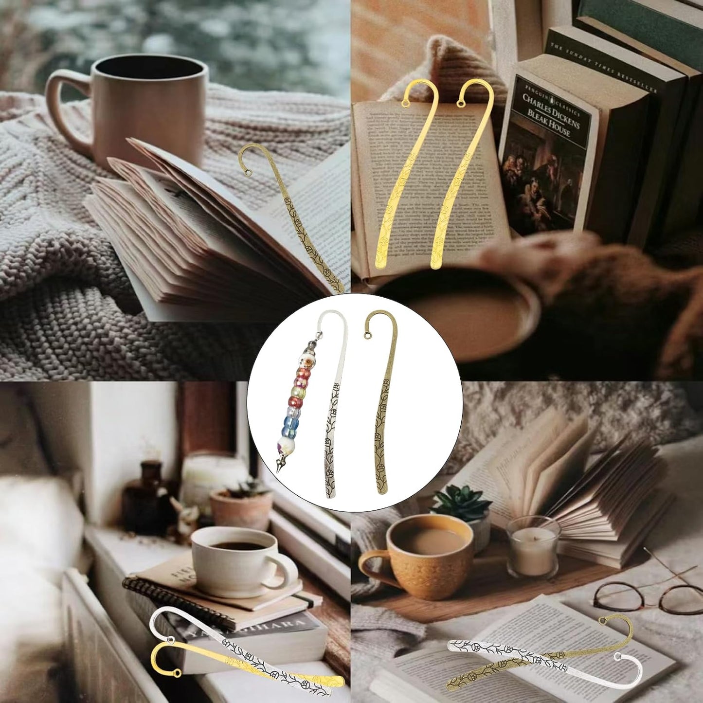 12 Pcs Beadable Bookmarks DIY Metal Blank Bar Bookmark for Beads Metal Bookmark Hairpin Hook Carved Antique Vintage Bookmarks Gift for Book Lovers Student Teacher Office Supplies