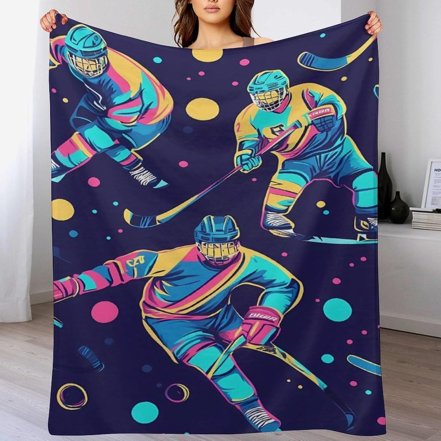Ice Hockey Players Throw Blanket for Couch Bed Plush Cozy Fuzzy Flannel Blanket for All Season 30"x50"
