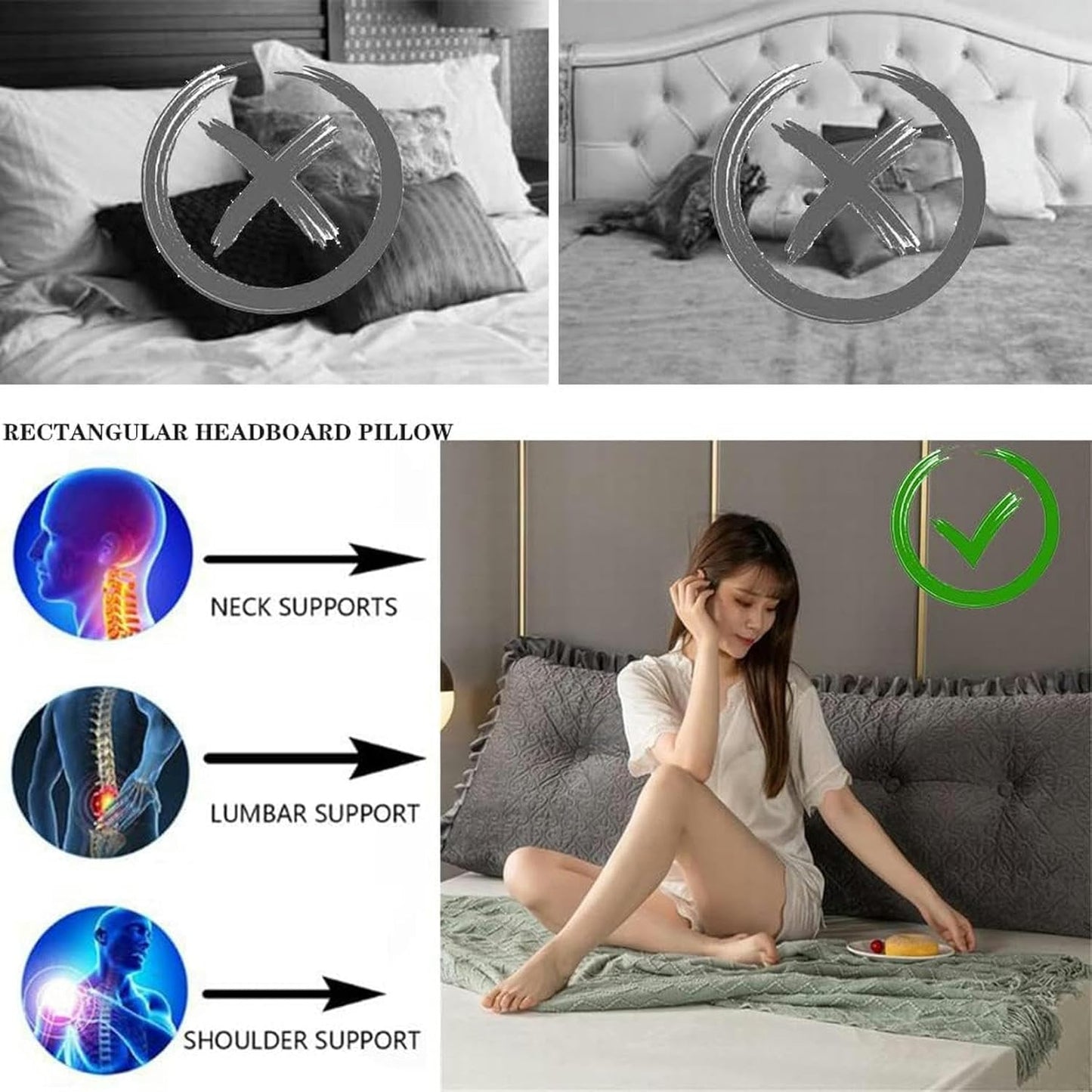 FLTRGO Soft Reading Bed Rest Pillow Large Bolster Cushion Headboard Backrest Wedge Pillow Neck & Lumbar Support for Dorm Room Daybed Full Size