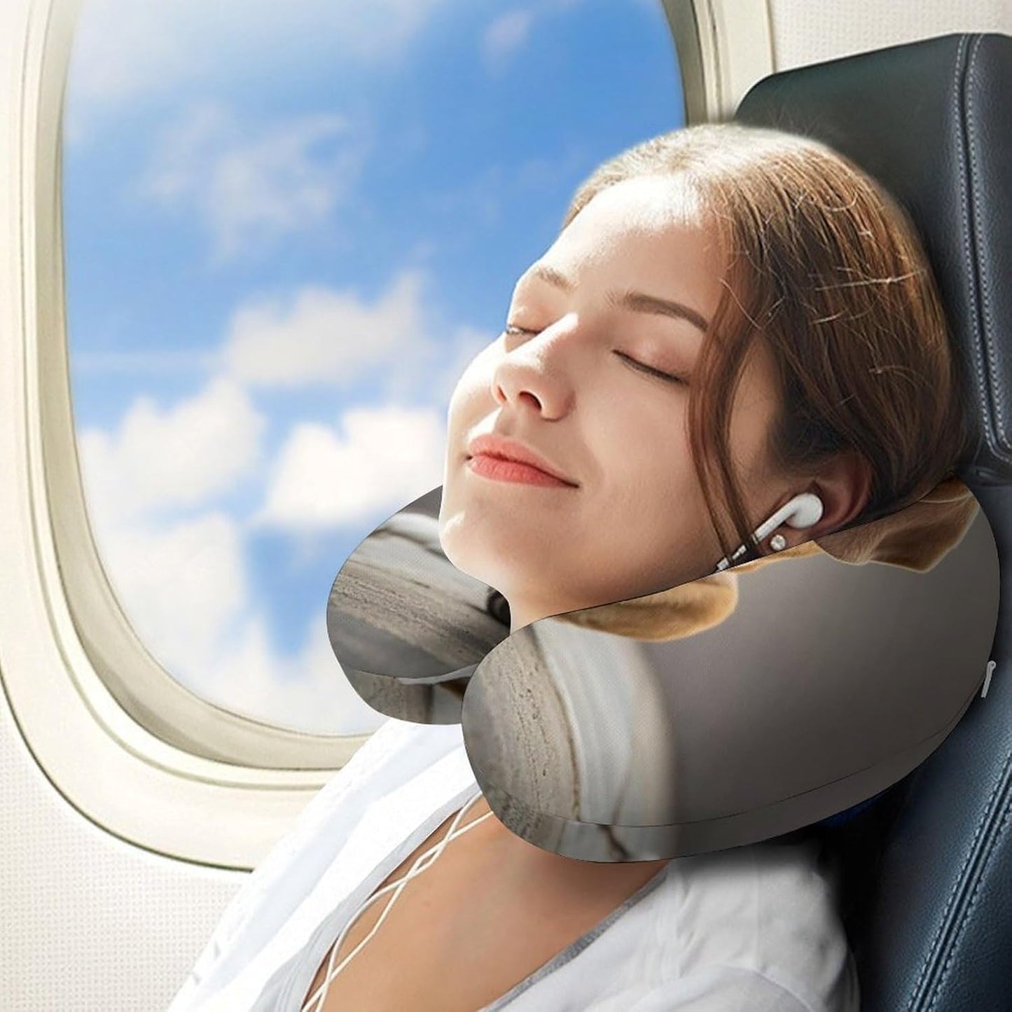 Basset Hound Neck Pillow Memory Foam U Shaped Pillows Portable Pillows for Shoulder Travel Head Support Pillow with Concealed Zipper for Airplane Car Home Office