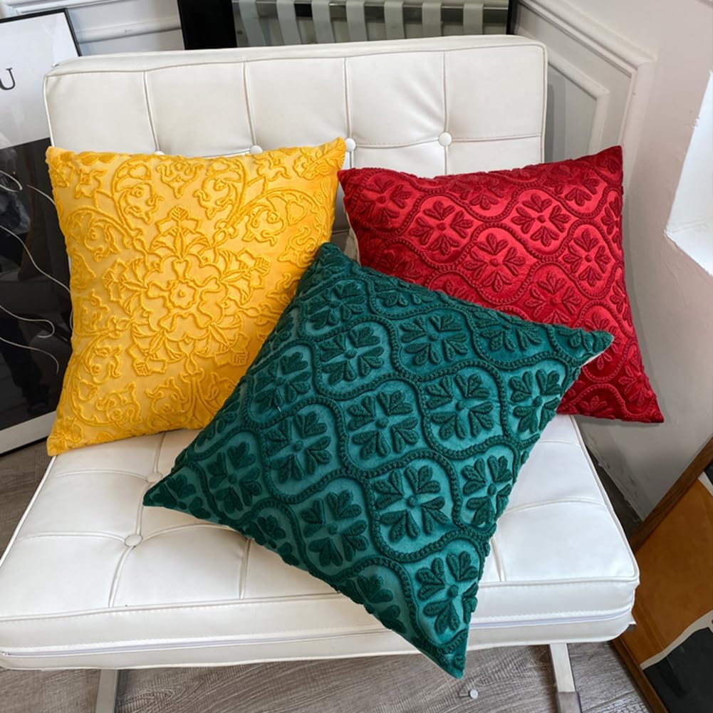 Stylish Decorative Throw Pillows Square Sofa Plush Cushion Reading Pillow Velvet Couch Bedside Lumbar Support Pillow (Blackish Green-A, 45×45cm/17.7"×17.7")