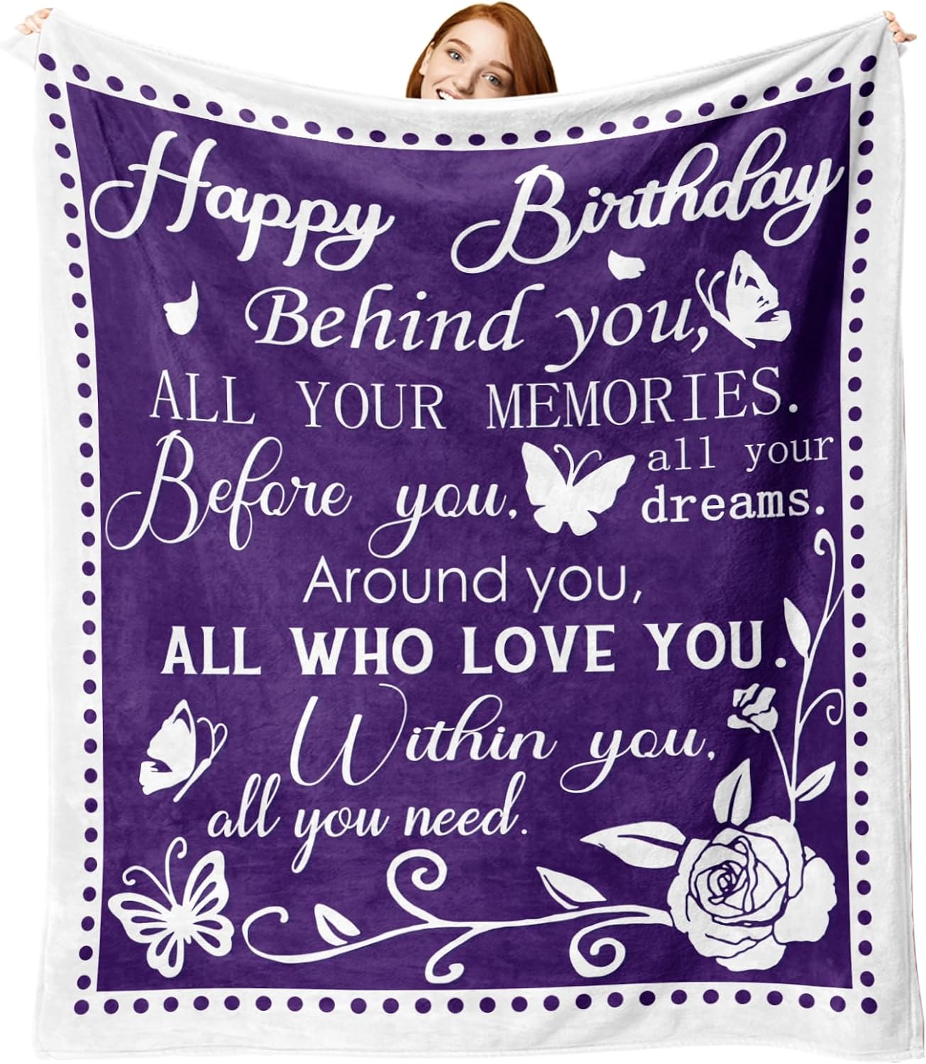 Happy Birthday Gifts for Women Men Flannel Throw Blanket, Friendship Birth Day Ideas, Bday Present for Wife Mom Sister Grandma, Soft Purple Blankets for Bedding Sofa 50" x 60"