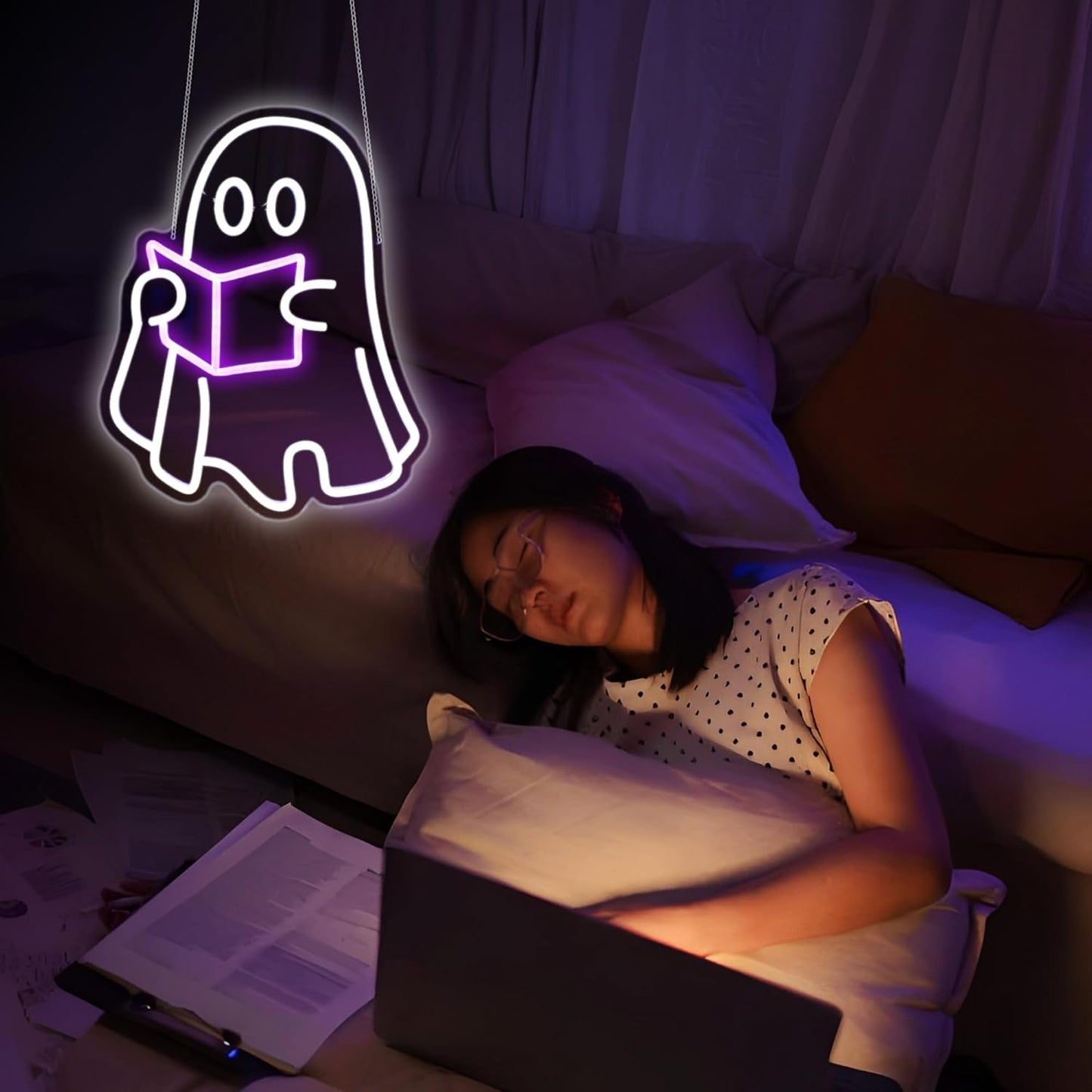 Ghost Read Book Neon Sign Led Neon Lights Signs for Wall Decor USB Powered Led for Room Decoration Home Bar Game Room Party Decor