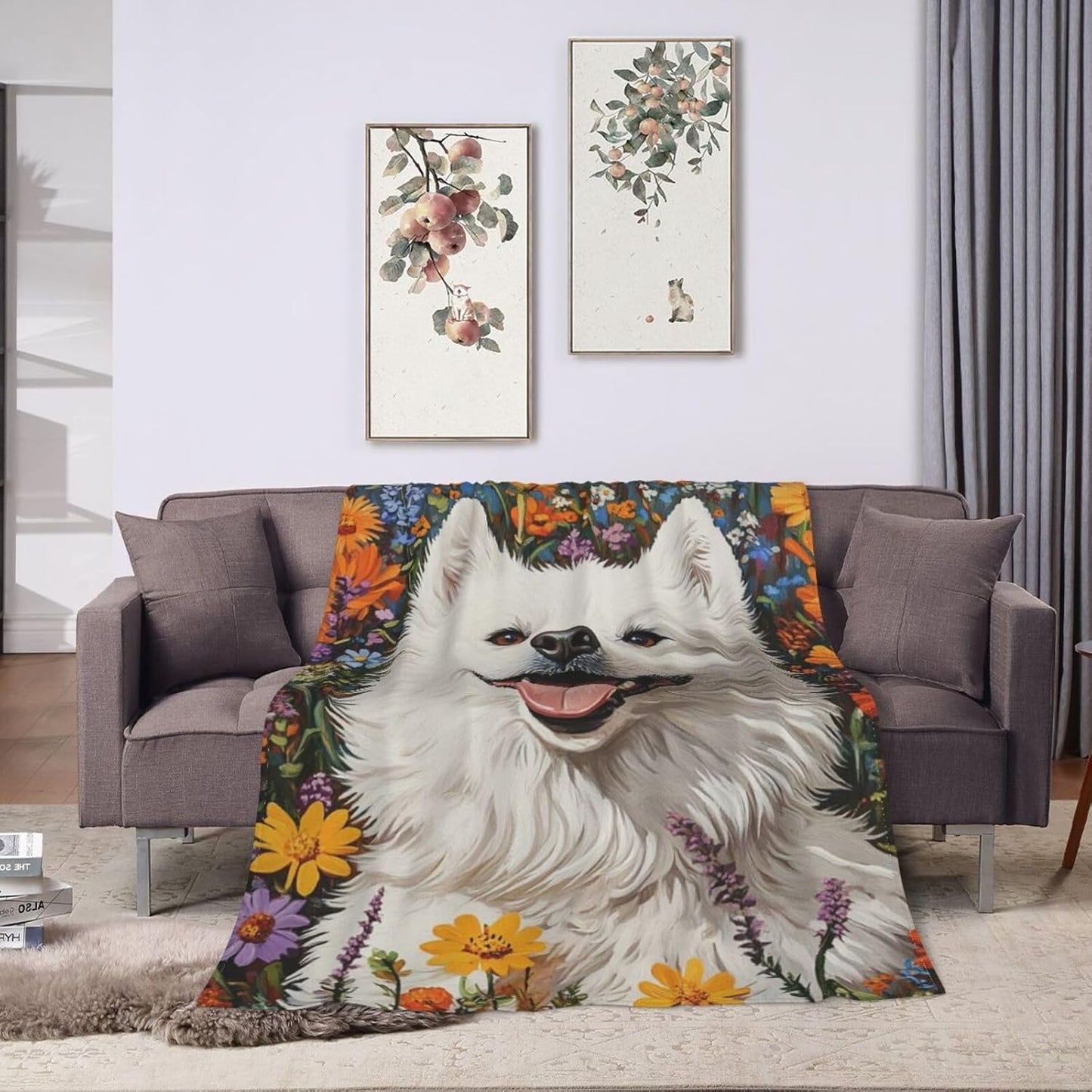 Cute Samoyed Blanket Gifts for Women Girls Kids Dog Lovers, Puppy Flannel Blankets, Warm Cozy Soft Throw for Bedroom, Camping, Couch, Decor 50x60 in