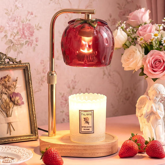 Candle Warmer Lamp with Timer: Strawberry Candle Warming Lamp with 2 Bulbs Dimmable Preppy Room Home Decor for Women Height Adjustable Wax Warmer