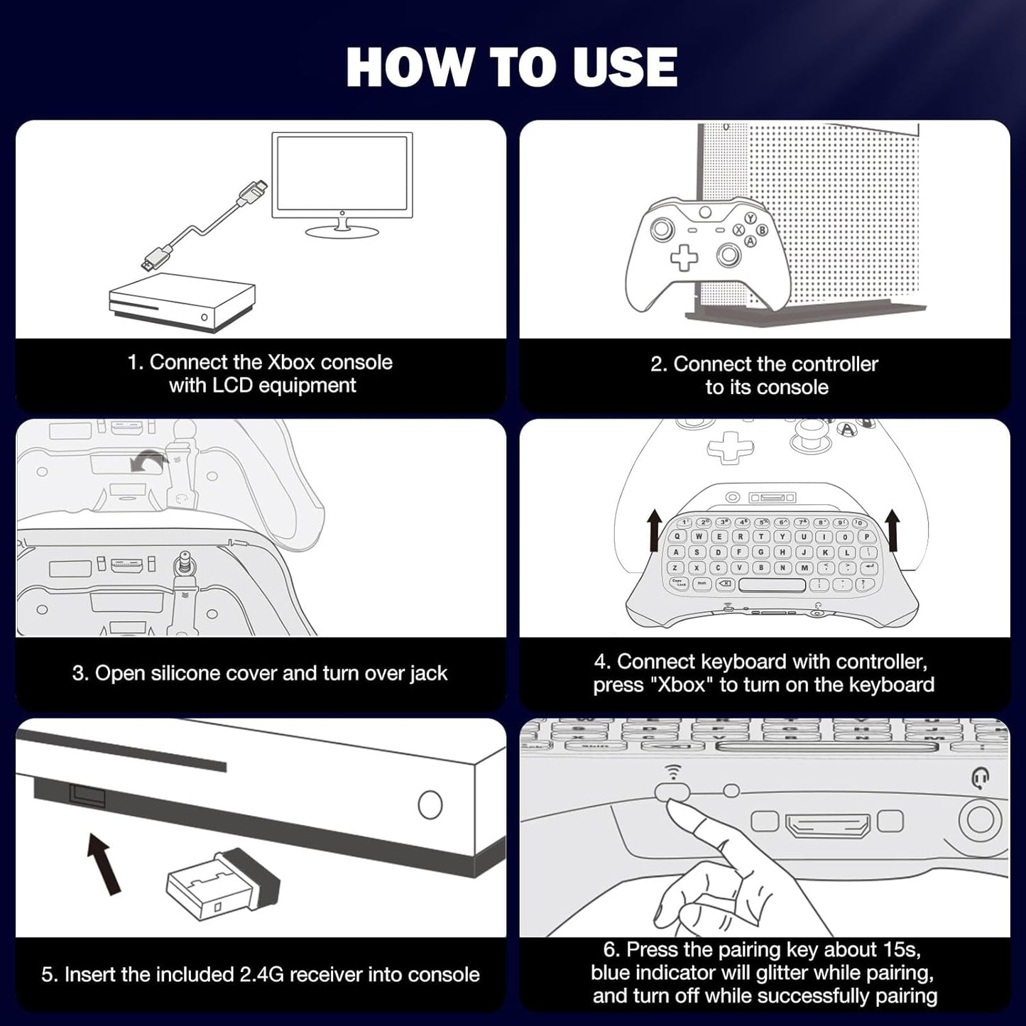 MoKo RGB Backlight Keyboard for Xbox One Controller, Xbox Series X/S, Wireless Chatpad Keypad w/ 2.4G Receiver, Xbox Accessories for Xbox One S/Elite