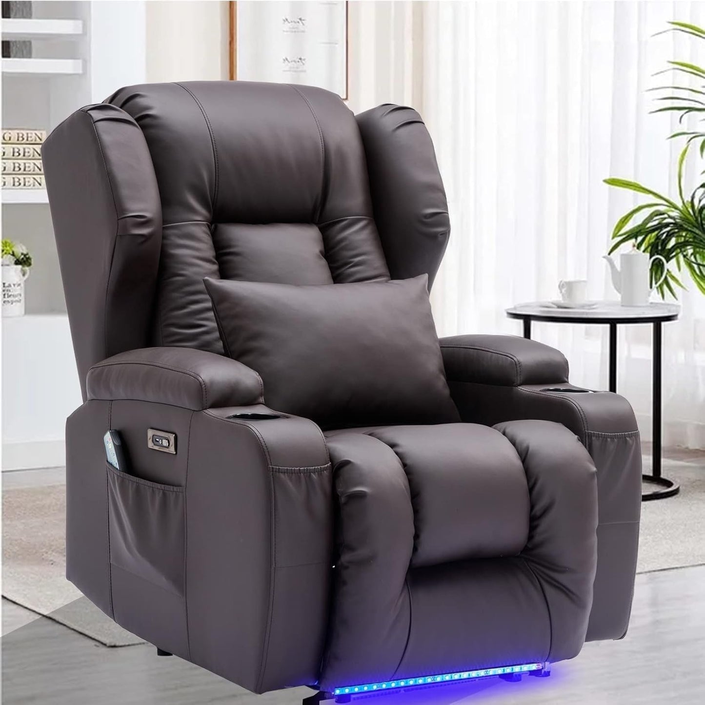 Power Lift Recliner Chair for Elderly, Electric Recliner Sofa with Heat and Massage, PU Leather Power Recliner Chair with USB Port, Cup Holders, Adjustable Reclining Chair