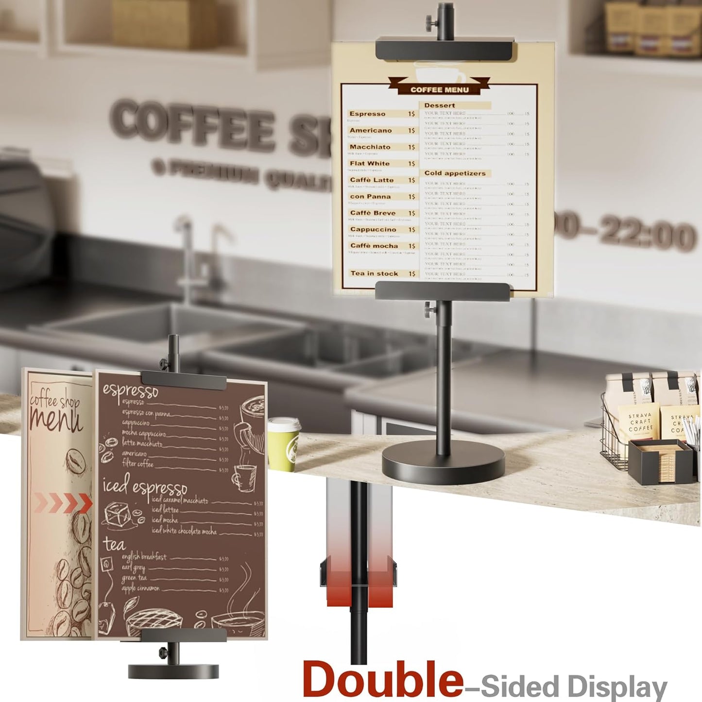 DTK Tabletop Easel,Height Adjustable Easel Stand for Picture Frame up to 24.8"H,Poster Stand,Art Display Easel for Signs,Art or Picture,Metal Sign Stand for Home,Events or Shop,Table top Easel(Black)