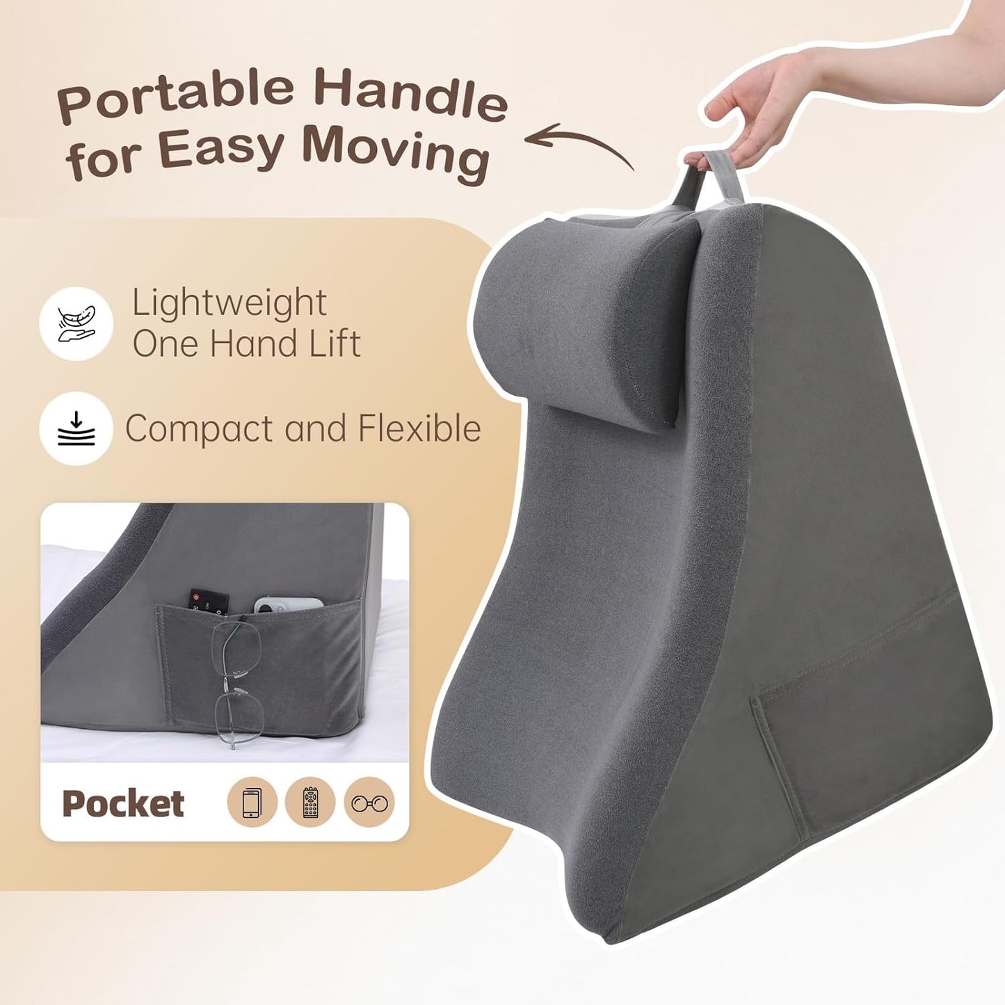 Back Pillow for Bed — 21" Extra-Wide 2-in-1 Dual-Layer Wedge with Adjustable Headrest, Soft Cover