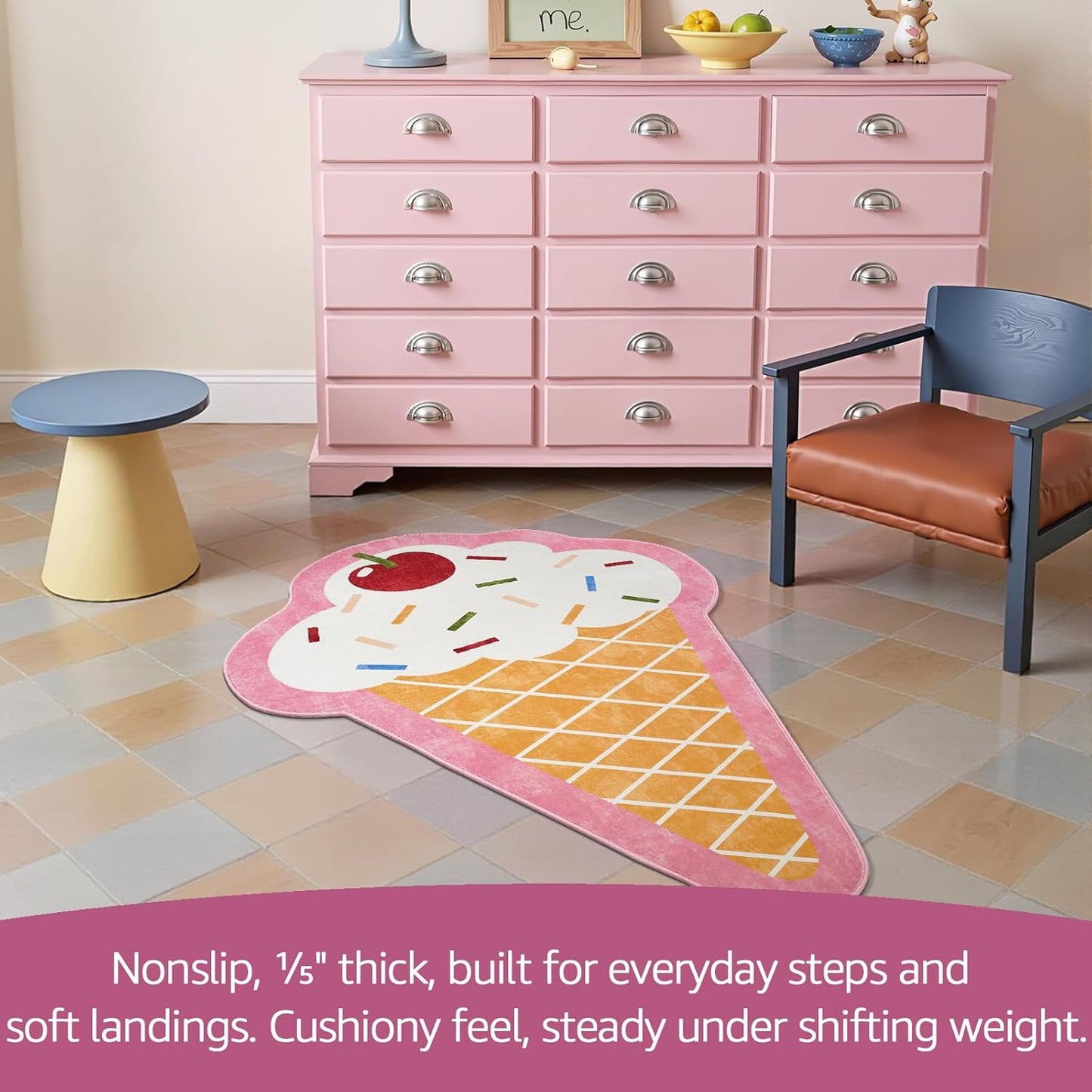 jinchan Cute Fun Rug Ice Cream Shaped Playroom Mat Washable Pastel Cone Cool Rug Soft Funny Mat Non Slip Unique Doormat Lightweight Anime Funky Gift for Girls Kids Dorm Bedroom, 30''x48''