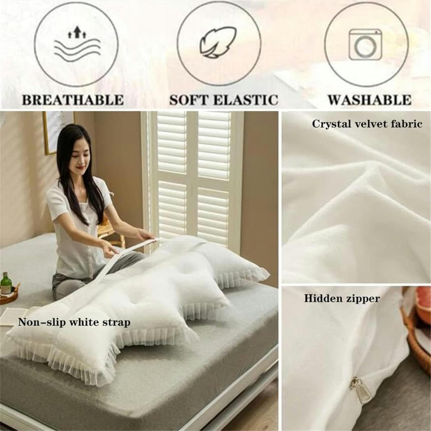 AMNOOL Reading Pillows Large Backrest Bed Back Cushion Wedge Lumbar Support Rest Pillow, Solid Color Headboard Pillow Bed Backrest Bolster for Dorm Room Daybed Full Size, White