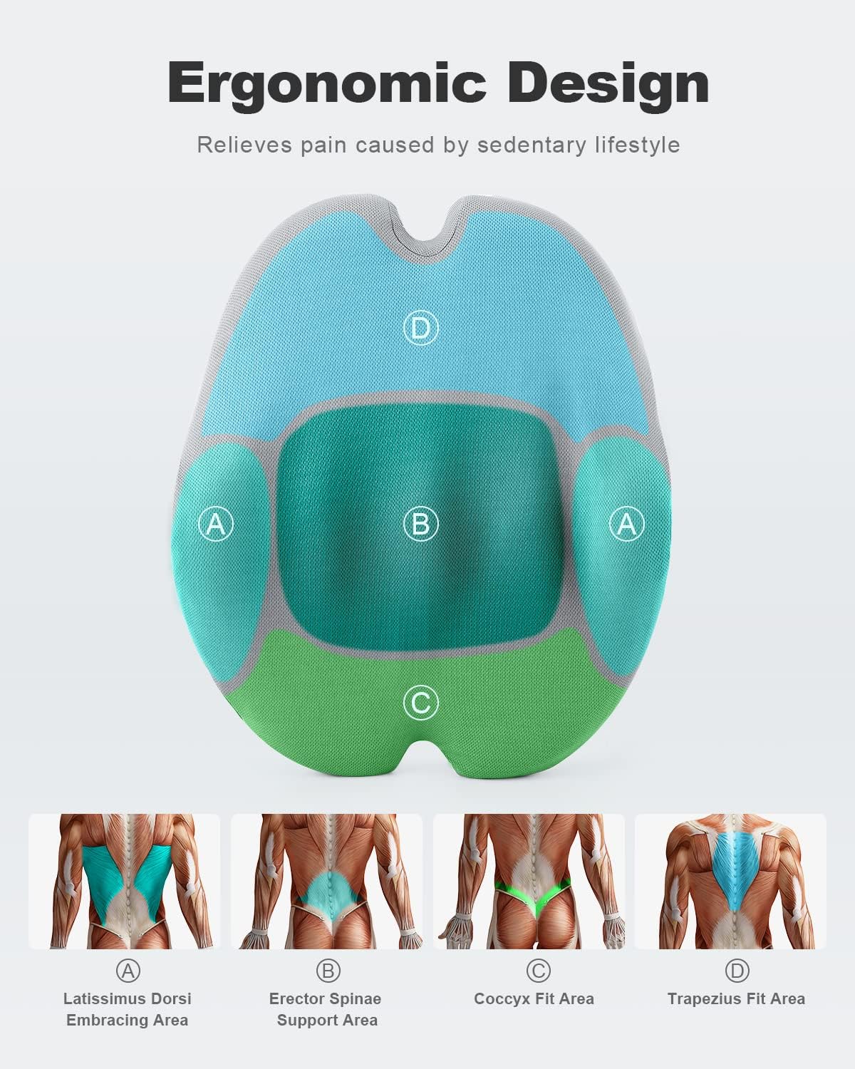 Lumbar Support Pillow, Back Support Pillow for Chair, Memory Foam Car Seat Back Pillows for Back Pain Relief, Ergonomic Design, Perfect for Home Office Desk Chairs,Plane-No Vibrating Version