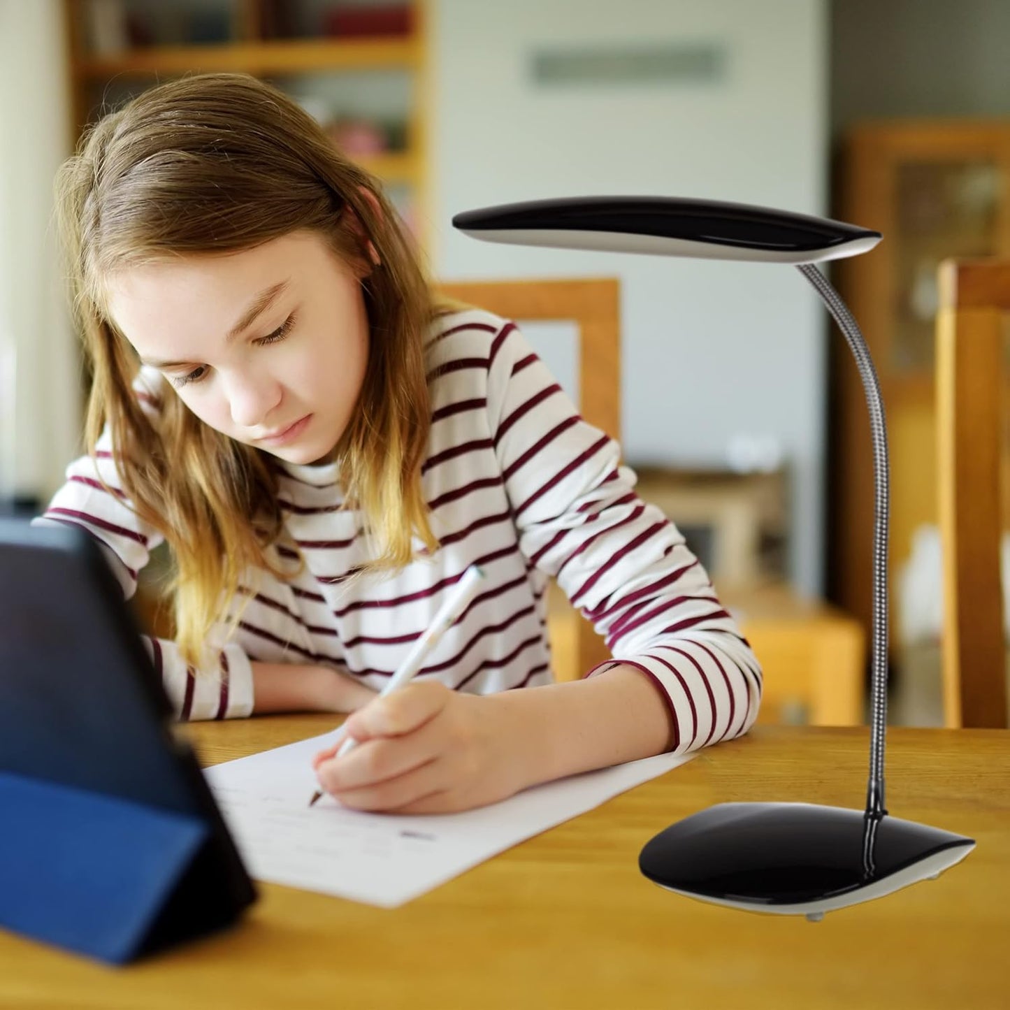Lavish Home LED Desk Lamp – Contemporary Touch Activated Reading Lamp with Adjustable Gooseneck, 3 Brightness Levels, and USB Power Cord by Northwest (Black)