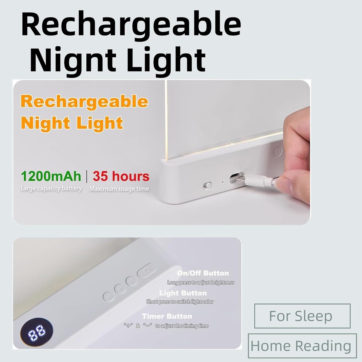 Book Light for Reading in Bed, Rechargeable Reading Light with 3 Color Modes & Timer, Dimmable LED Page Light for Kids, Women, Men - Perfect Night Reading Lamp & Gift for Book Lovers (White)