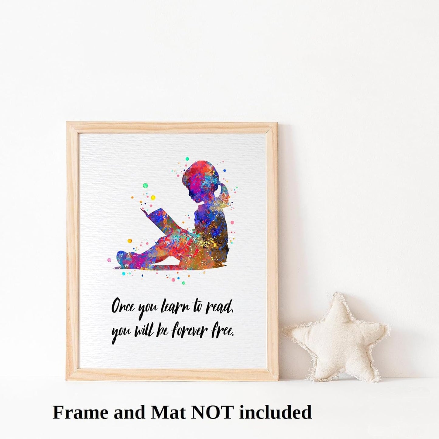 Dignovel Studios 8X10 Unframed Reader Girl Reading Watercolor Art Print Poster Book School Classroom Education Quote Library Wall Hanging Decor DN918